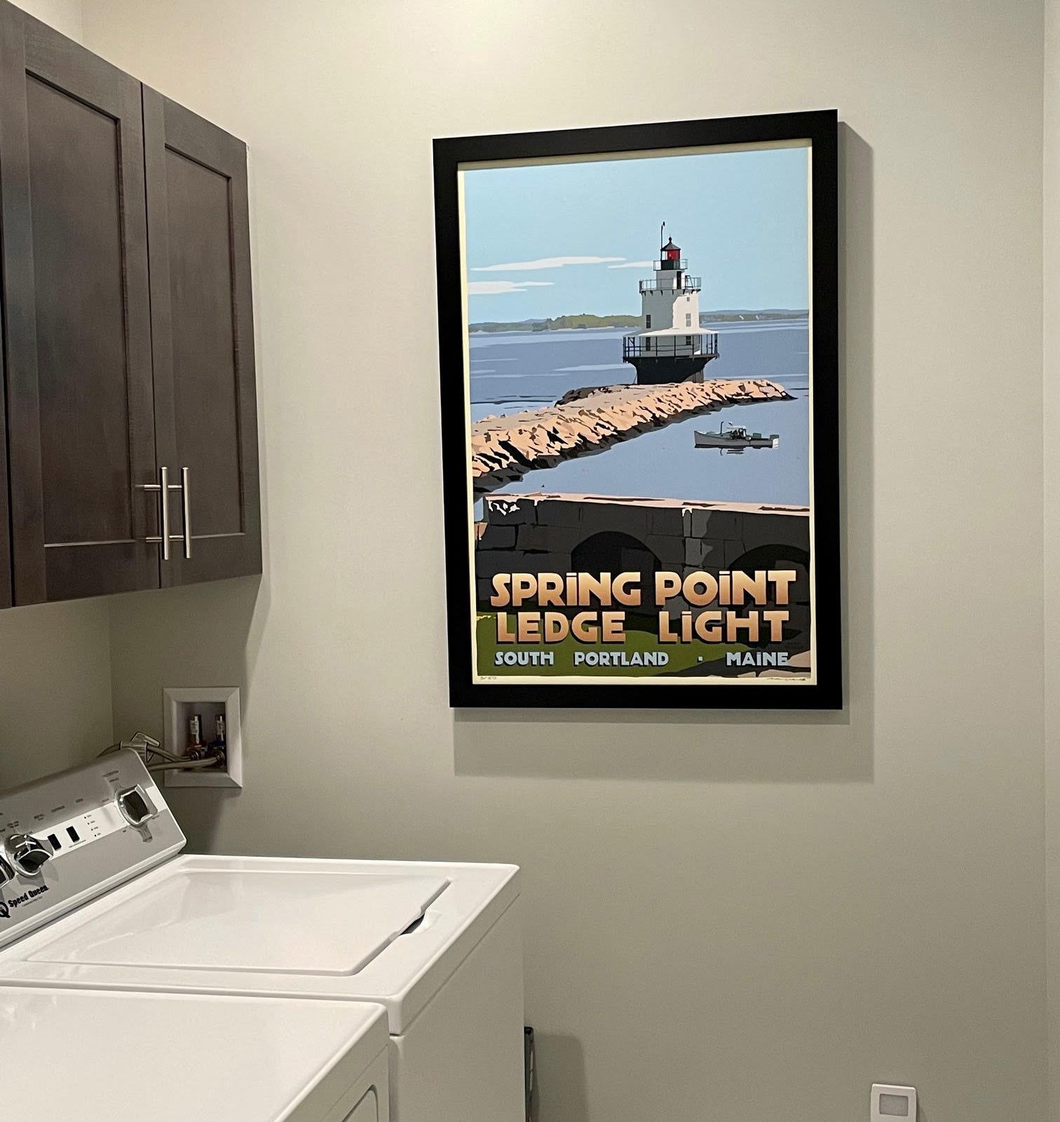 Spring Point Ledge Light Art Print 24" x 36" Framed Travel Poster By Alan Claude - Maine
