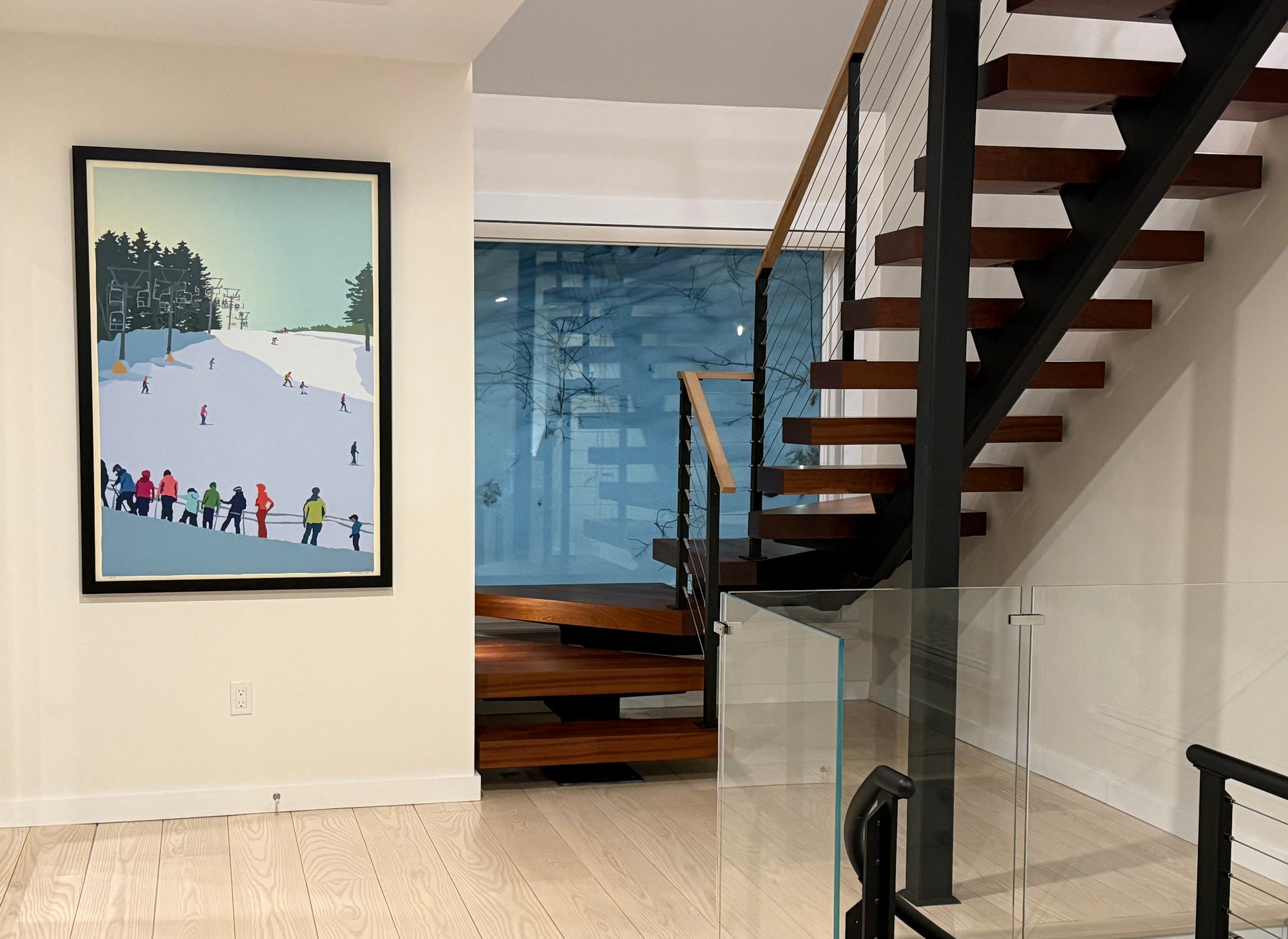 Skiing Snow Bowl Art Print 36" x 53" Framed Wall Poster - Maine