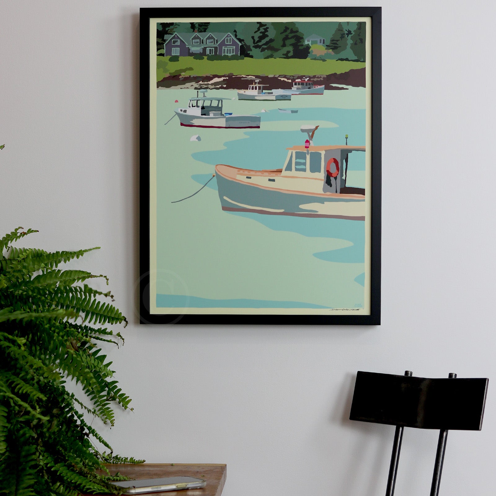 Anchored Art Print 18" x 24"  Framed Wall Poster - Maine