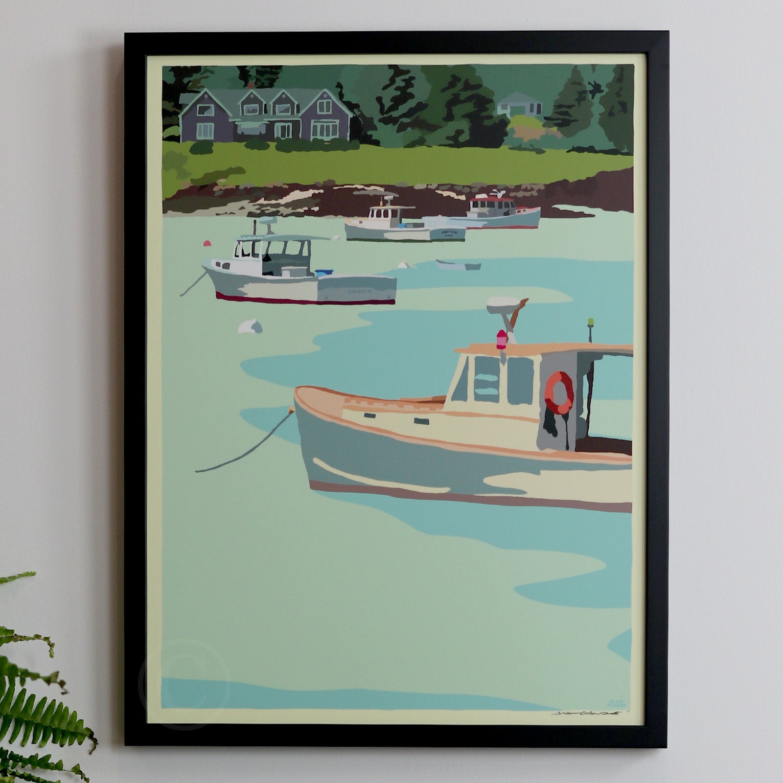 Anchored Art Print 18" x 24"  Framed Wall Poster - Maine