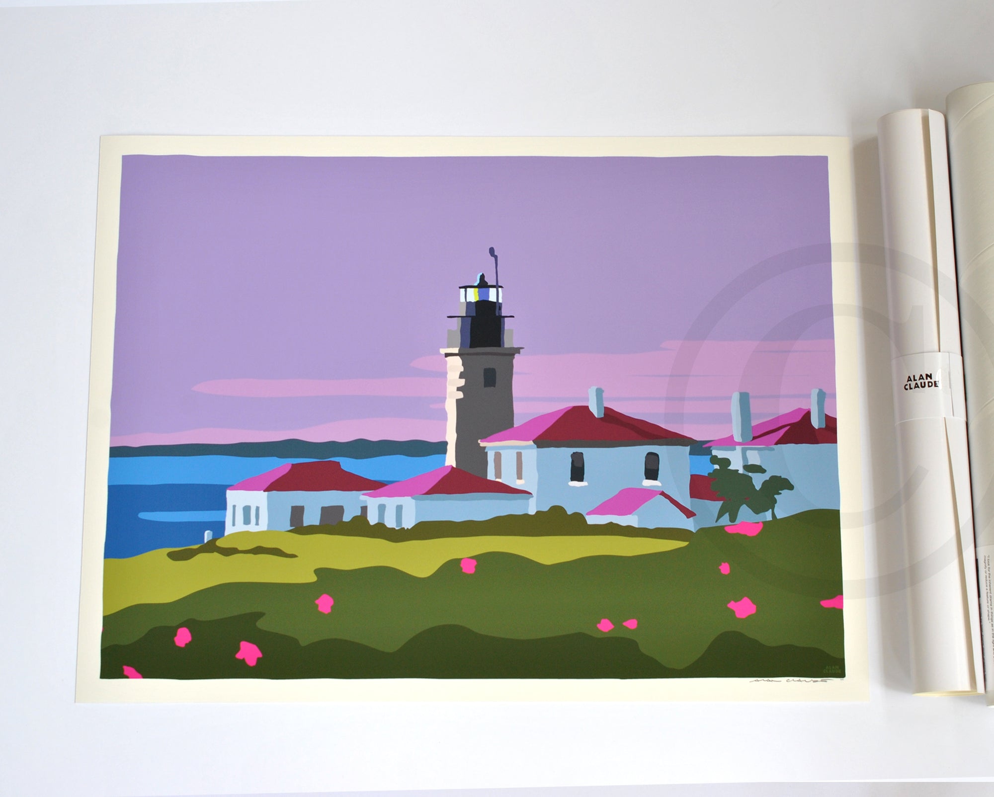 Sunrise At Beavertail Light Art Print 18" x 24" Wall Poster By Alan Claude - Rhode Island