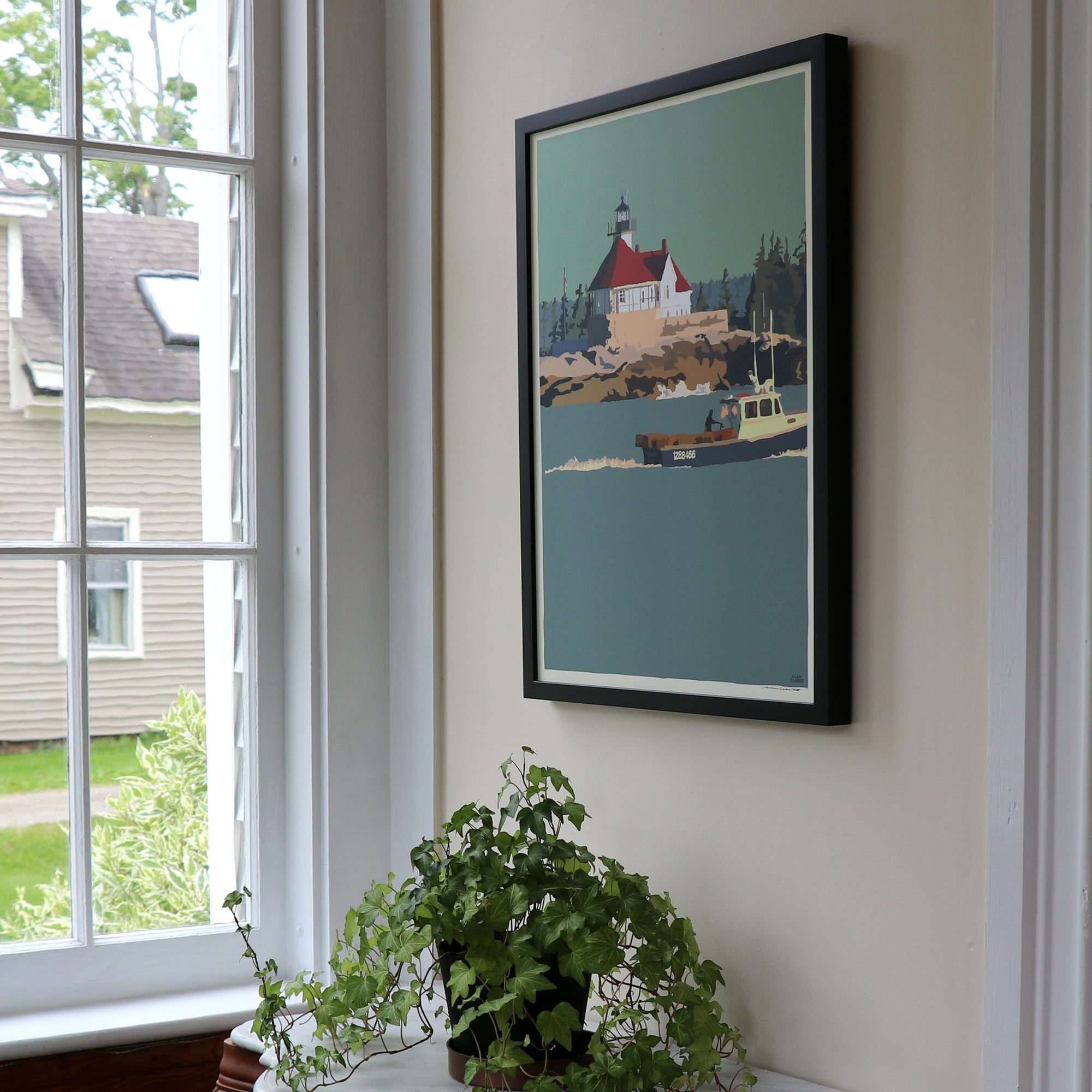 Lobstering at the Cuckolds Light Art Print 18" x 24" Framed Wall Poster By Alan Claude - Maine