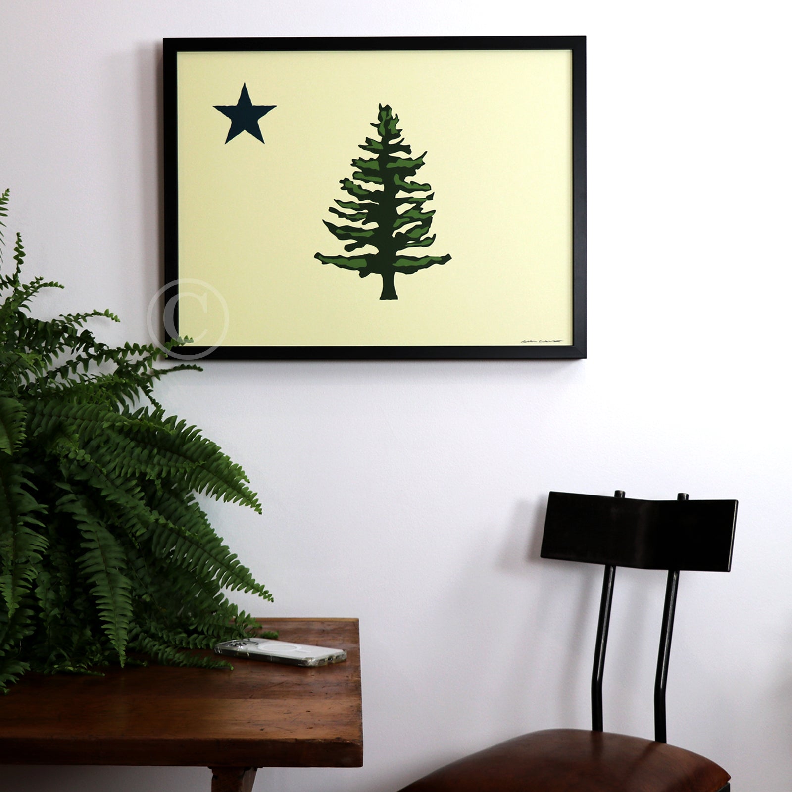 1901 Maine State Flag Art Print 18" x 24" Horizontal Framed Wall Poster By Alan Claude - Maine