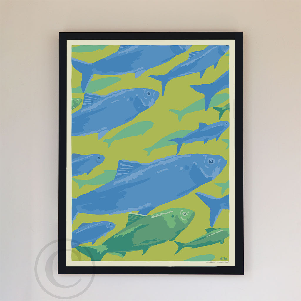 Alewives On The Move Art Print 18" x 24" Framed Wall Poster By Alan Claude - Maine
