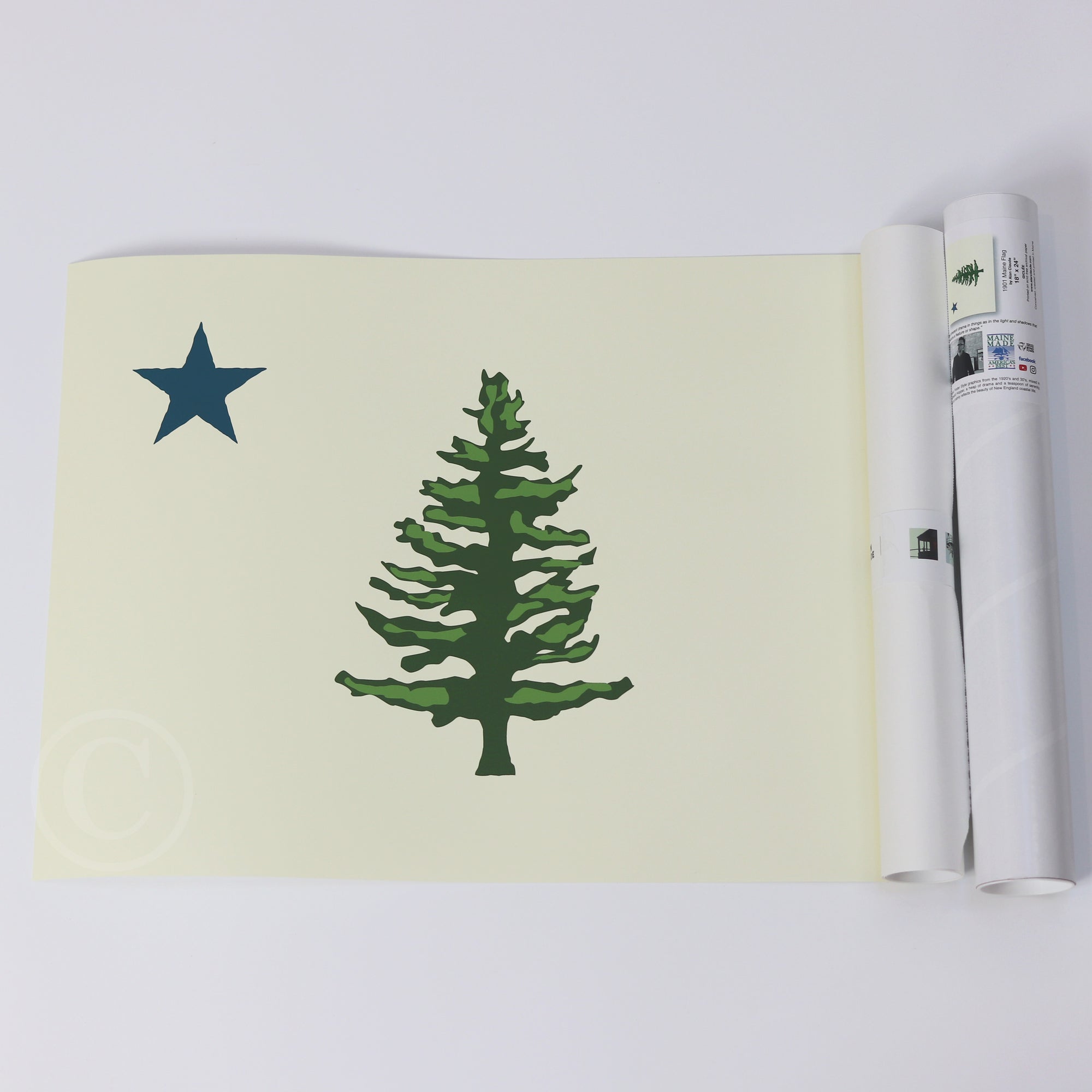 1901 Maine State Flag Art Print 18" x 24" Wall Poster By Alan Claude - Maine