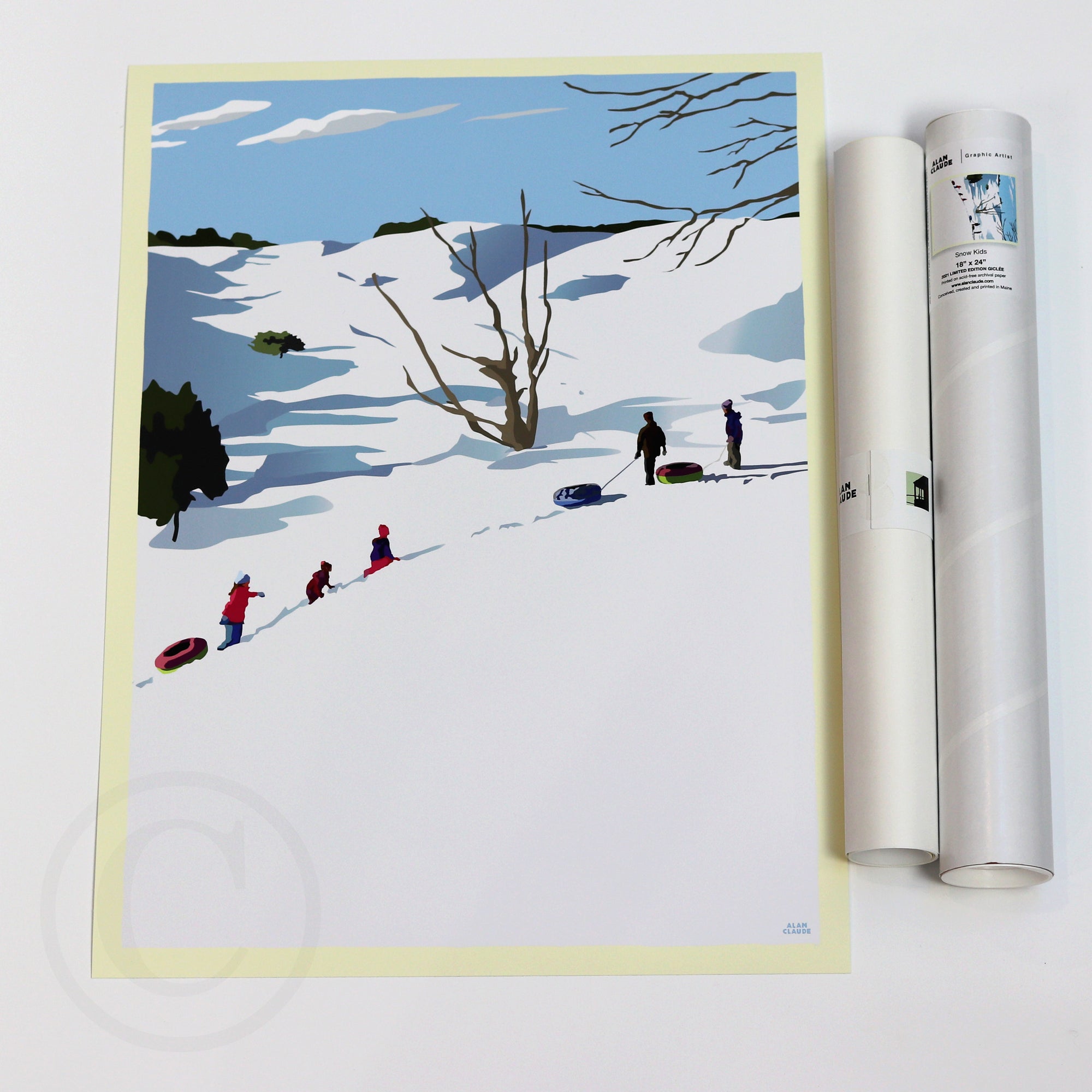 Snow Kids Art Print 18" x 24" Wall Poster By Alan Claude - Maine