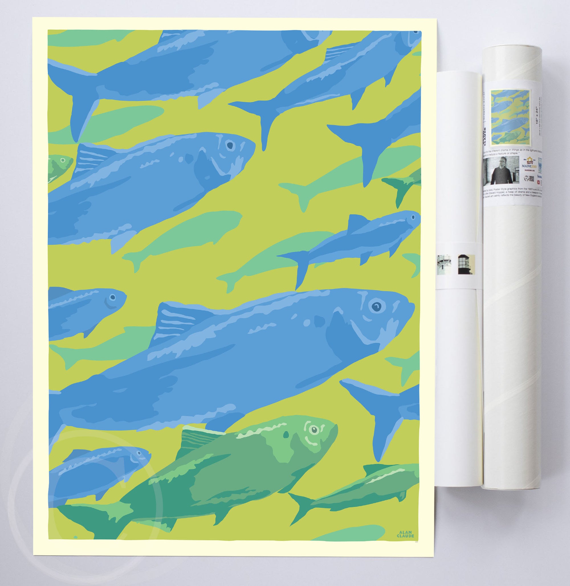 Alewives On The Move Art Print 18" x 24" Wall Poster By Alan Claude - Maine