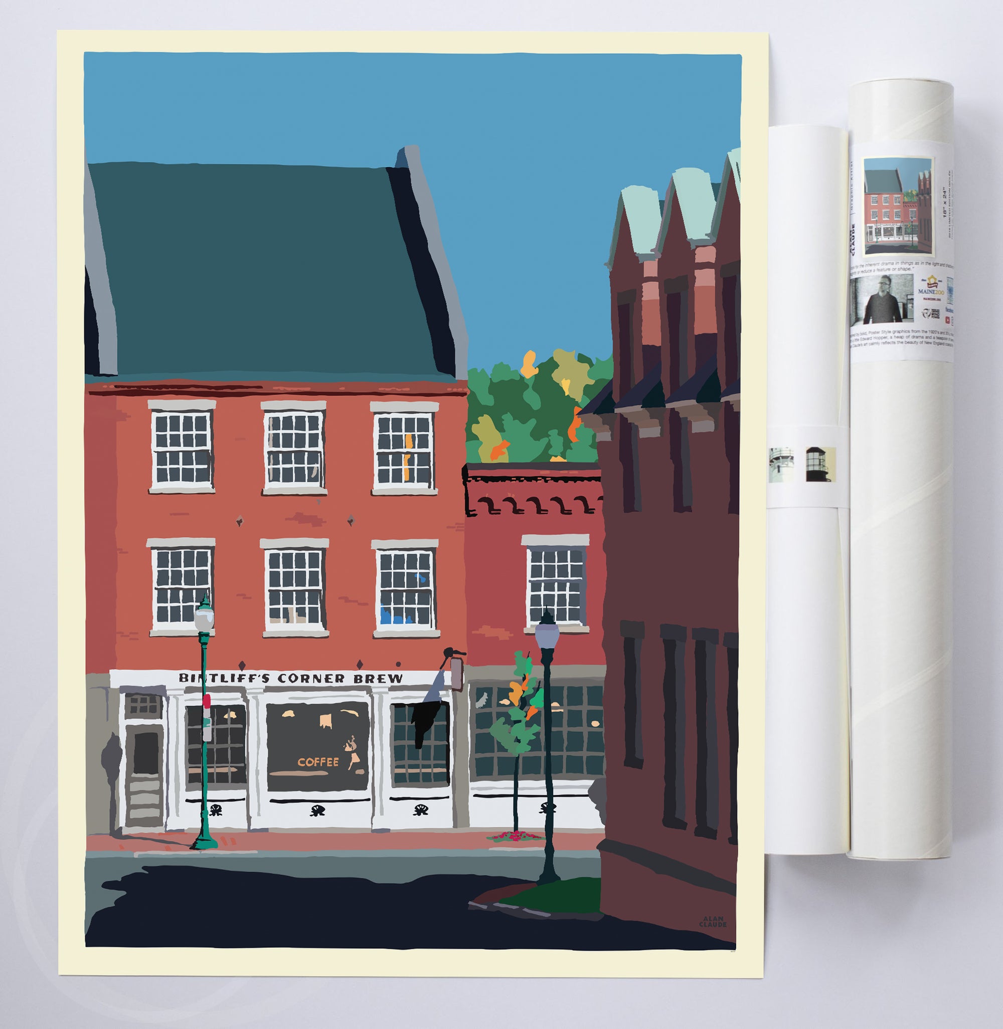 Cafe in Gardiner Art Print 18" x 24" Wall Poster By Alan Claude - Maine