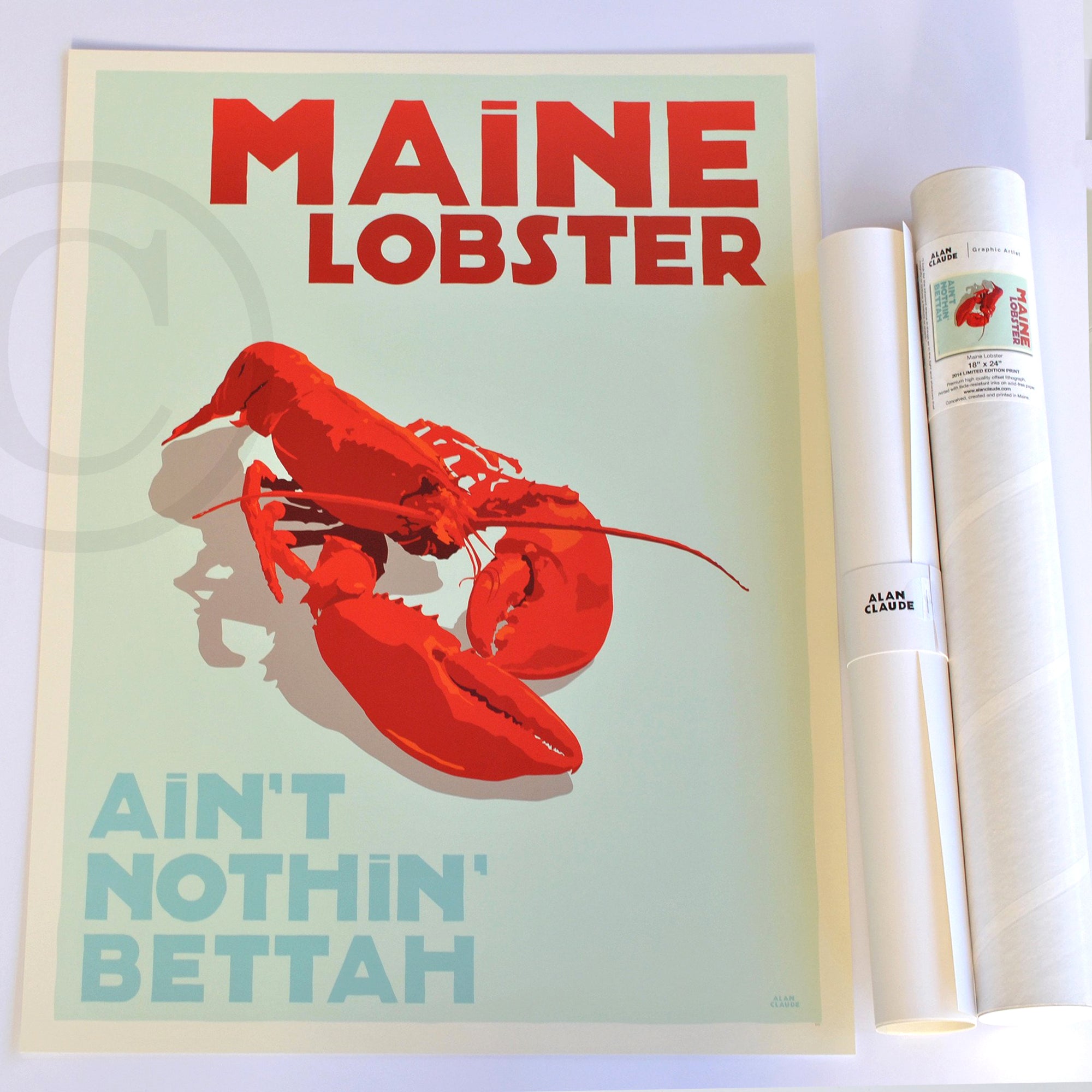 Maine Lobster Art Print 18" x 24" Travel Poster By Alan Claude - Maine