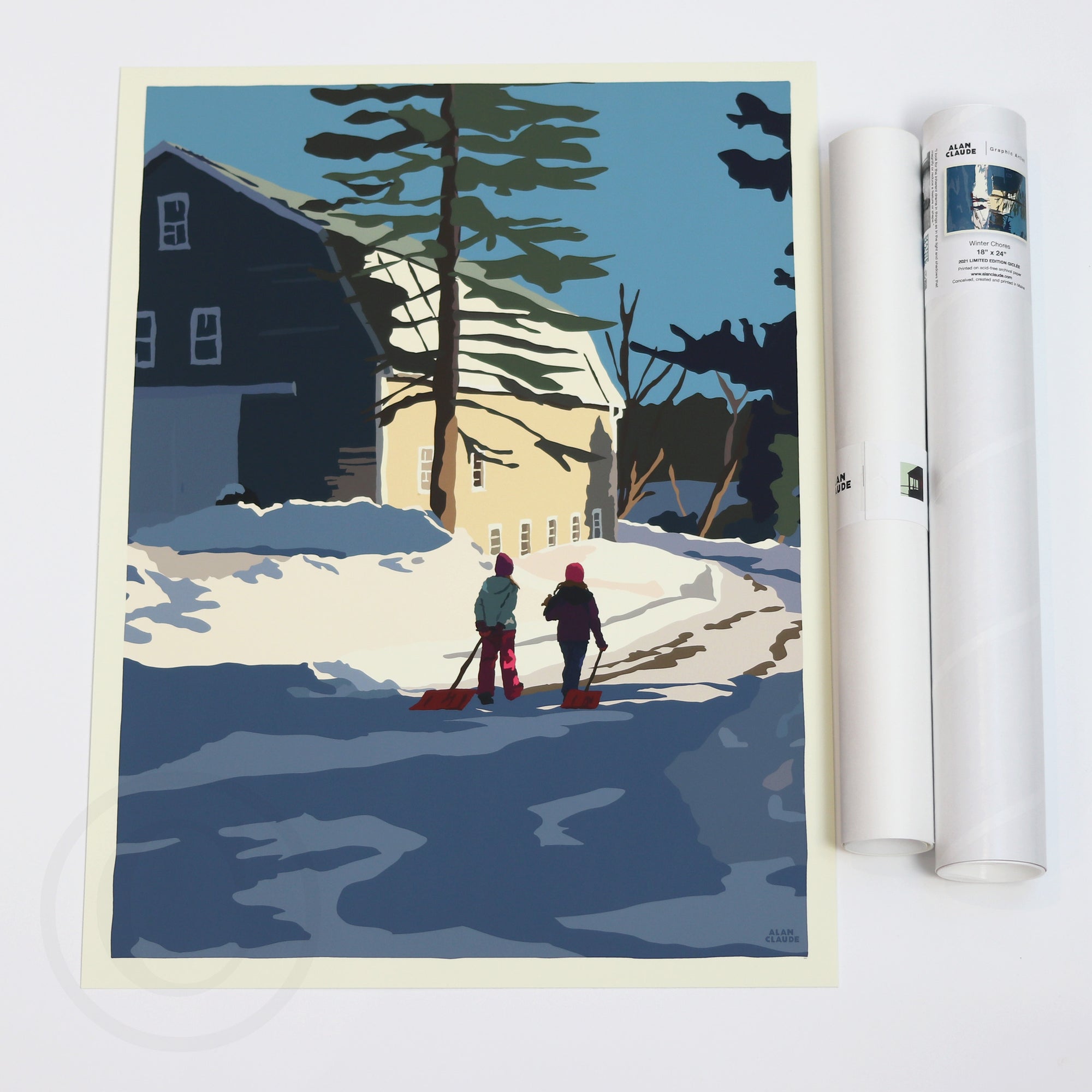 Winter Chores Art Print 18" x 24" Wall Poster By Alan Claude - Maine