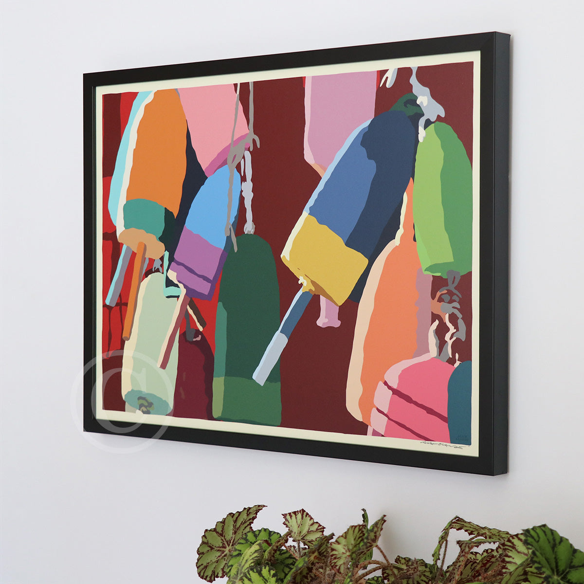 Lobster Buoys Art Print 18" x 24" Horizontal Framed Wall Poster By Alan Claude - Maine