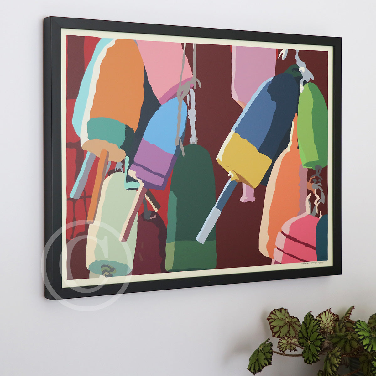 Lobster Buoys Art Print 18" x 24" Horizontal Framed Wall Poster By Alan Claude - Maine