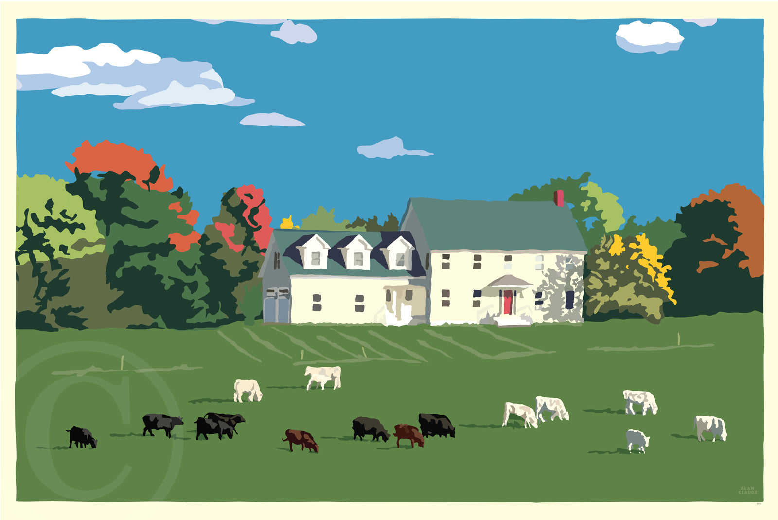 Maine Farm Art Print 24" x 36" Wall Poster By Alan Claude - Maine