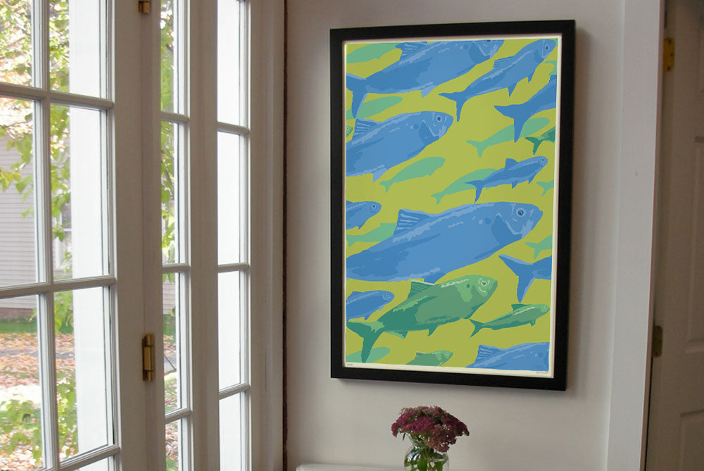 Alewives On The Move Art Print 24" x 36" Framed Wall Poster By Alan Claude - Maine