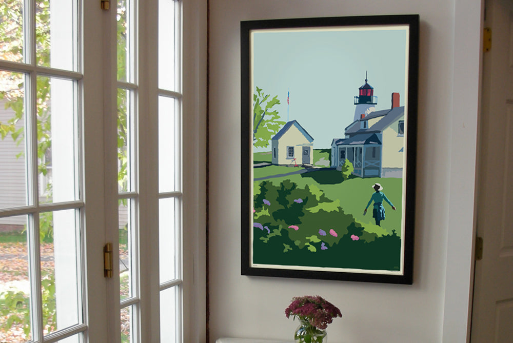 A Summer's Day On Burnt Island Light Art Print 24" x 36" Framed Wall Poster By Alan Claude