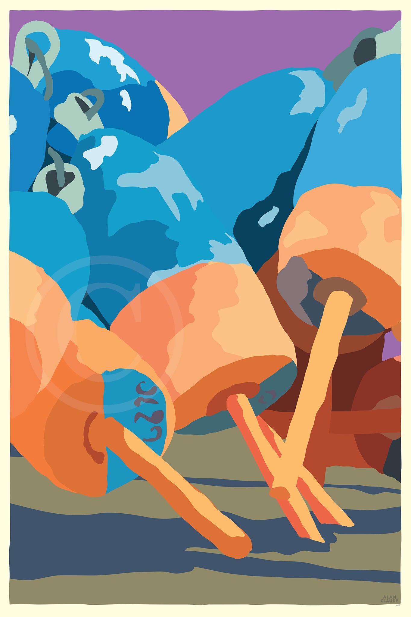 Blue & Orange Lobster Buoys Art Print 24" x 36" Wall Poster By Alan Claude - Maine