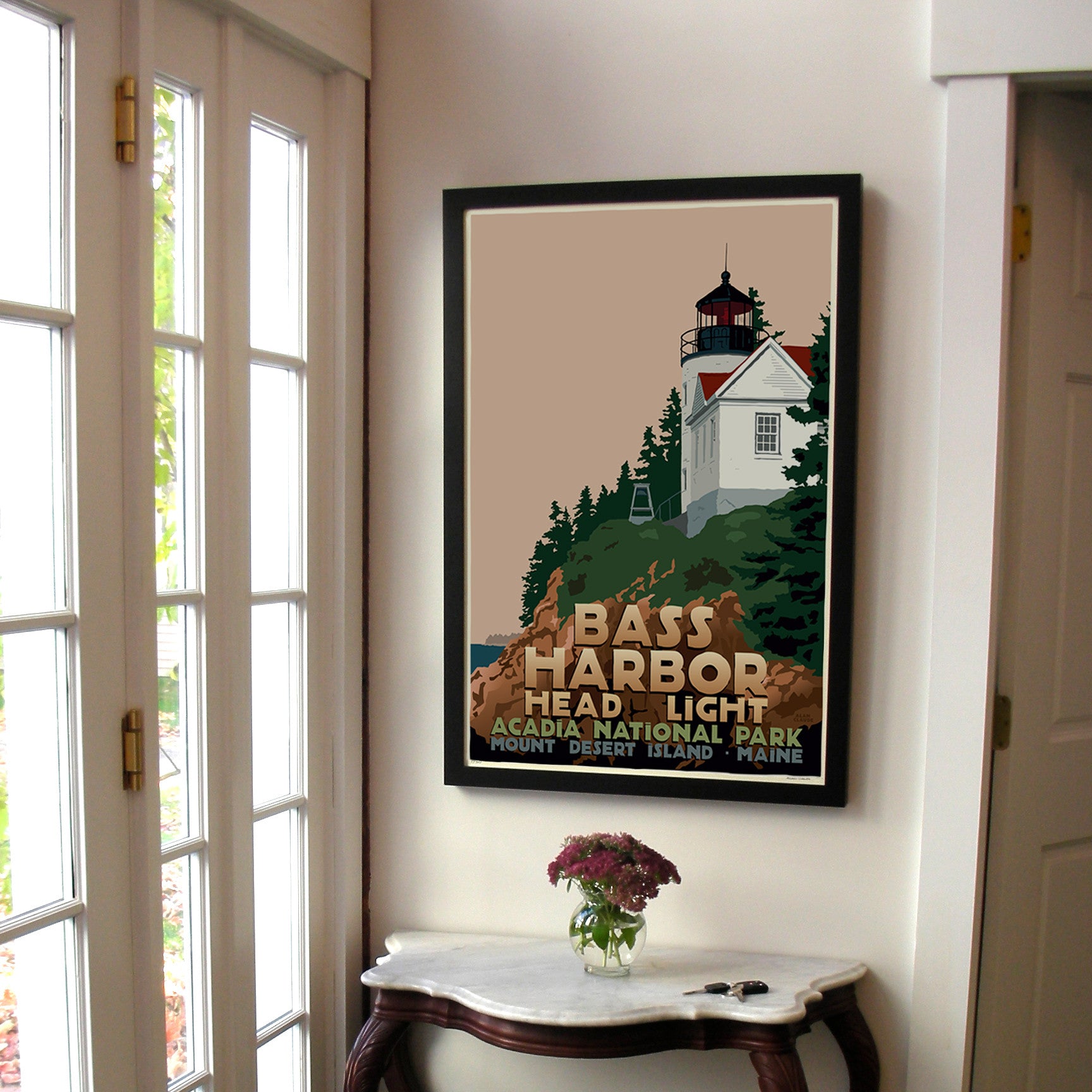 Bass Harbor Head Light Art Print 24" x 36" Framed Travel Poster By Alan Claude  - Maine