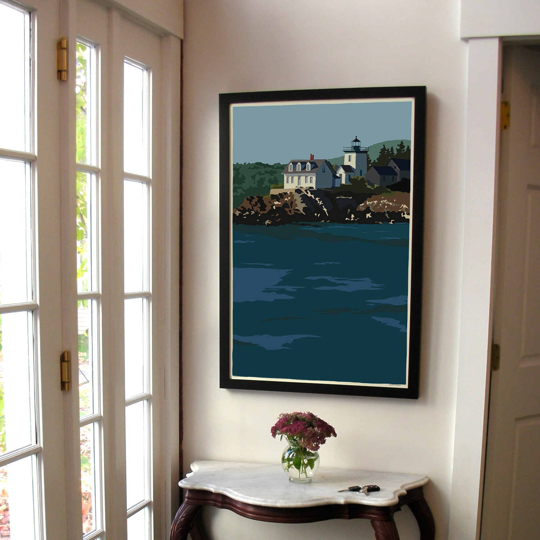 Indian Island Light Art Print 24" x 36" Framed Wall Poster By Alan Claude  - Maine