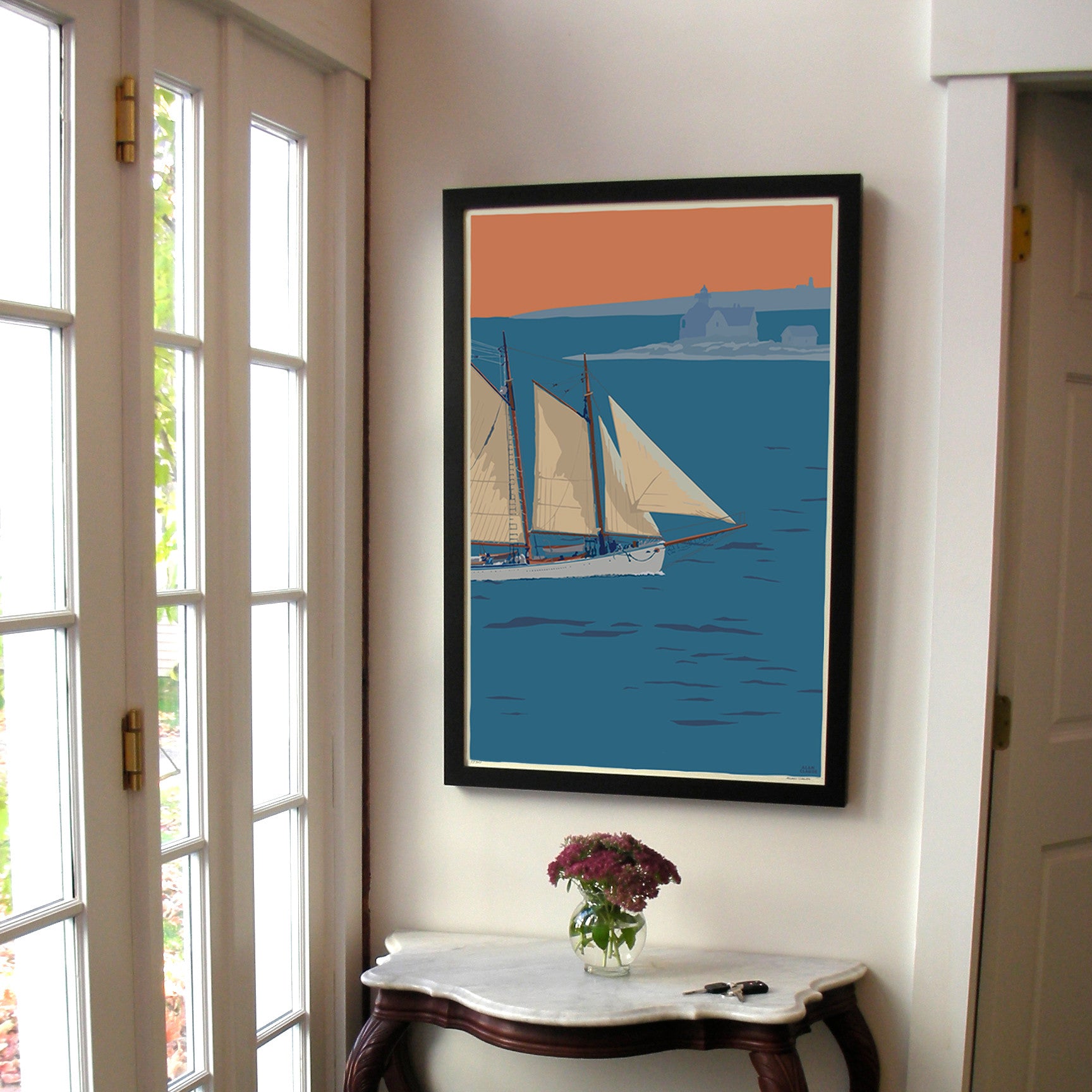 Schooner at the Cuckolds Art Print 24" x 36" Framed Wall Poster By Alan Claude  - Maine