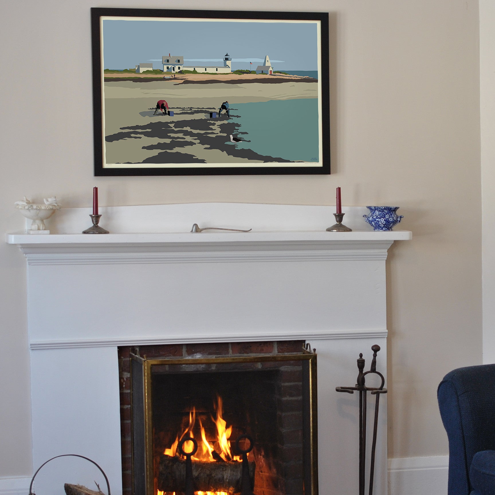 Goat Island Clammers Art Print 24" x 36" Framed Wall Poster By Alan Claude  - Maine
