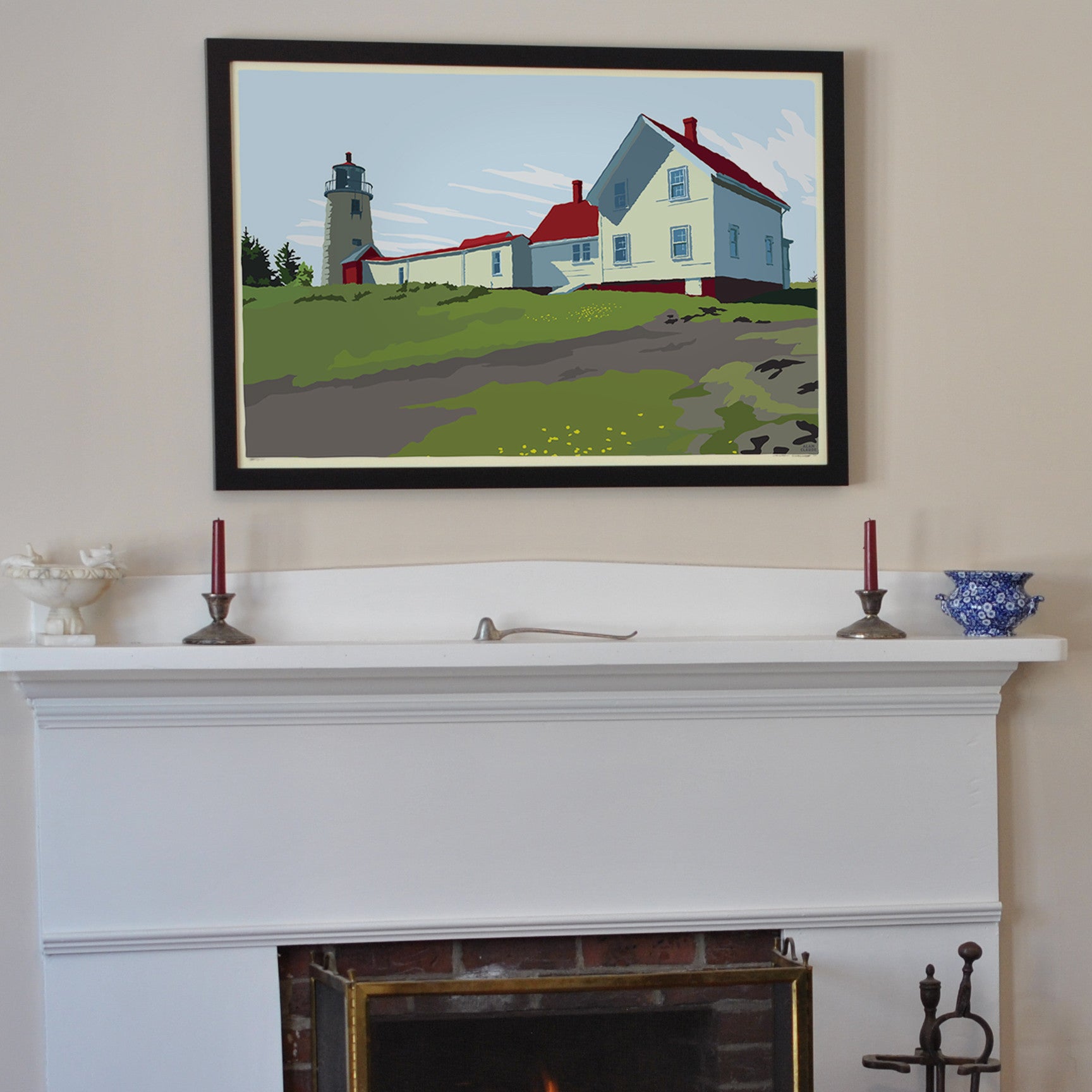 Monhegan Light Art Print 24" x 36" Framed Travel Poster By Alan Claude  - Maine