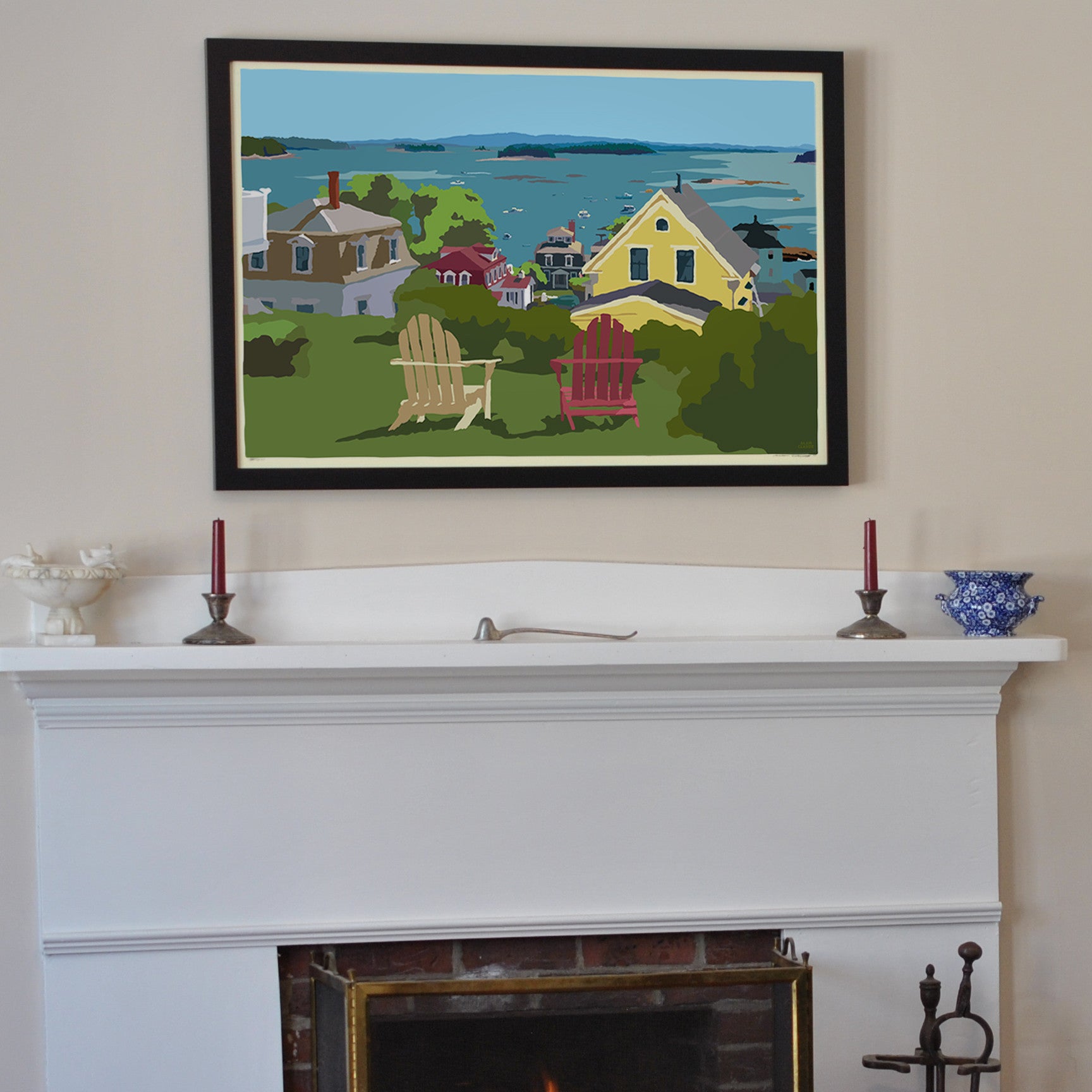 Stonington Harbor Art Print 24" x 36" Framed Travel Poster By Alan Claude - Maine
