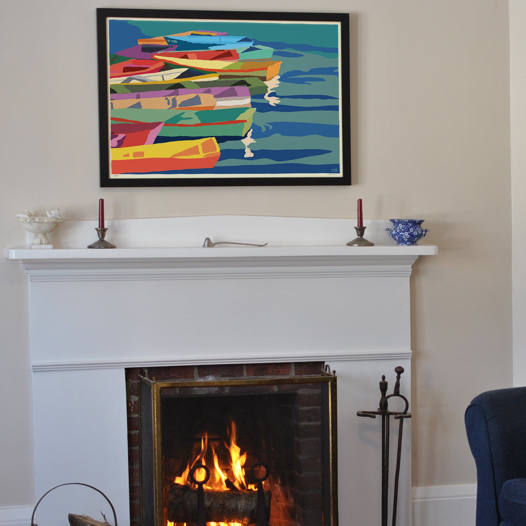 Perkins Cove Dinghies Art Print 24" x 36" Horizontal Framed Wall Poster By Alan Claude  - Maine