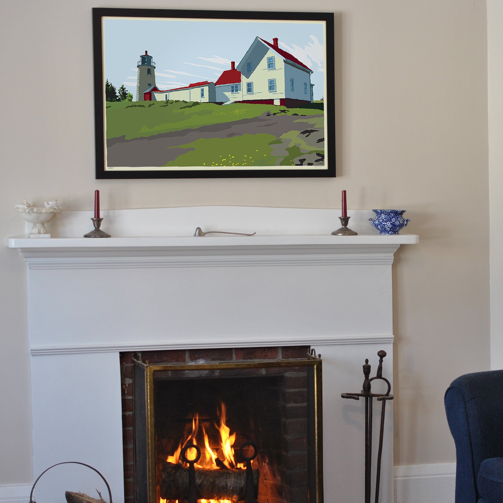 Monhegan Light Art Print 24" x 36" Framed Travel Poster By Alan Claude  - Maine