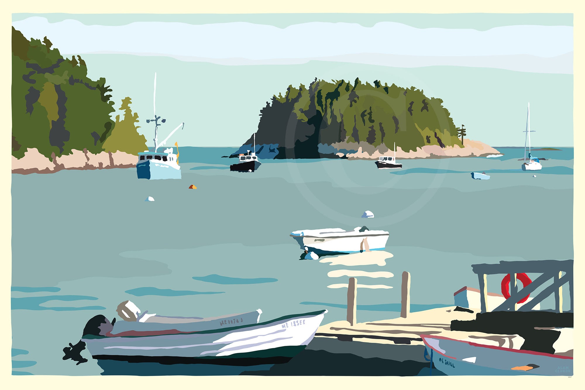 I Am An Island  Art Print 24" x 36" Horizontal Travel Poster By Alan Claude - Maine