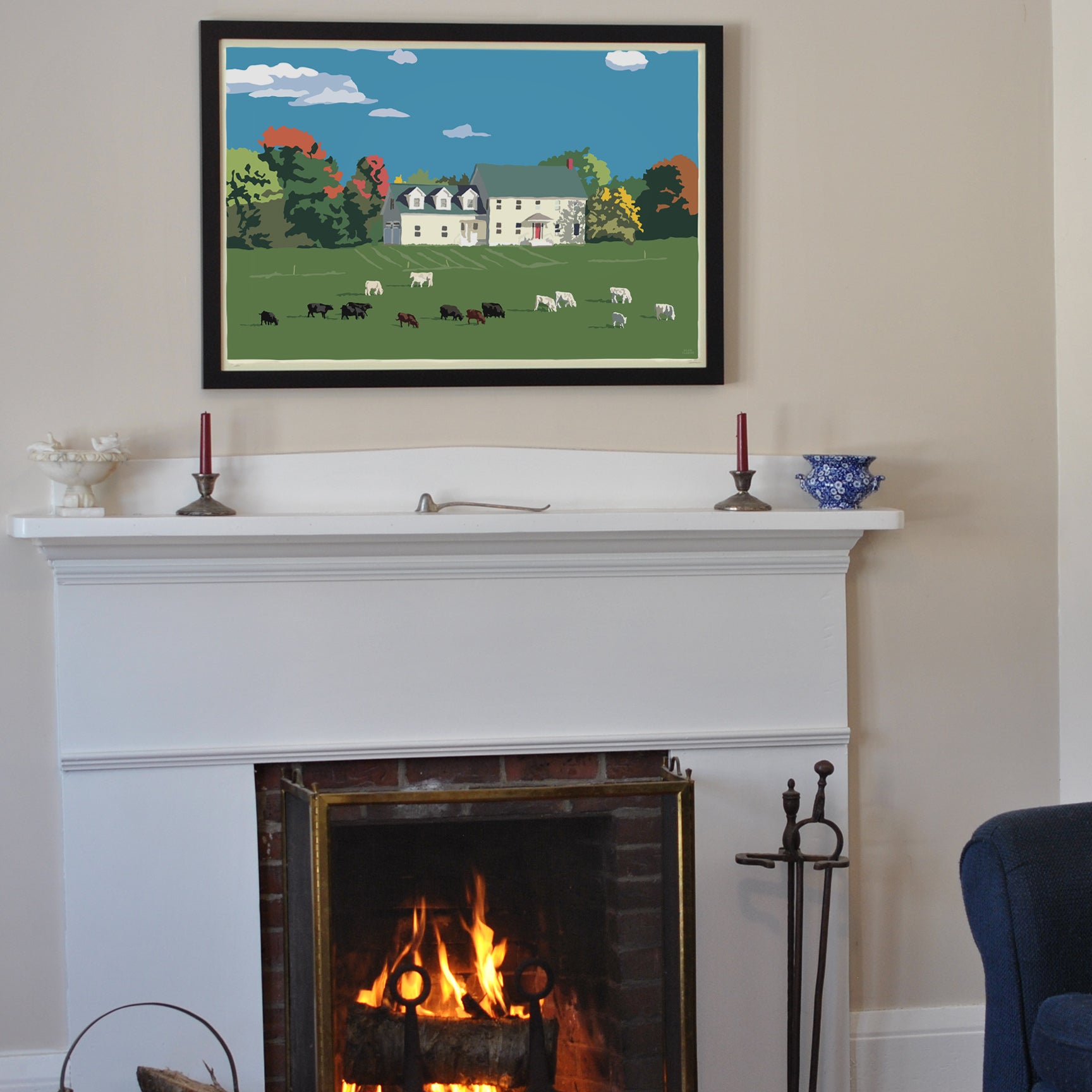 MAINE Farm Art Print 24" x 36" Framed Wall Poster By Alan Claude