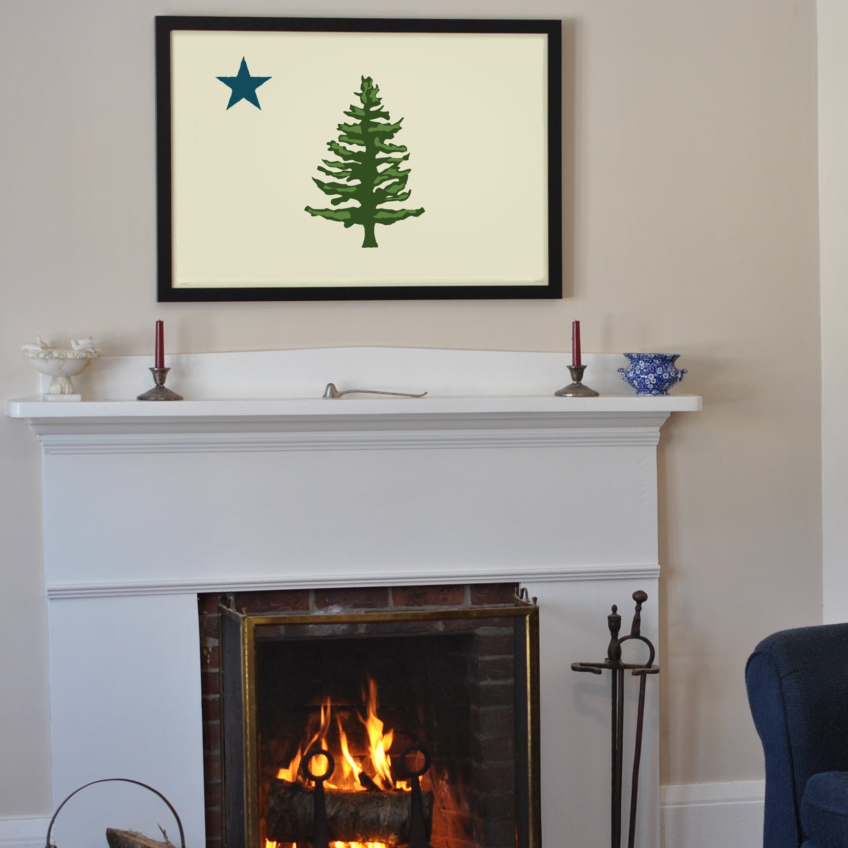 1901 MAINE State Flag Art Print 24" x 36" Framed Wall Poster By Alan Claude