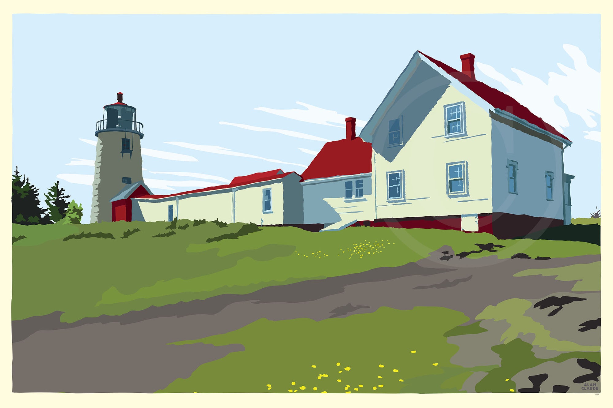 Monhegan Island Light Art Print 36" x 53" Travel Poster By Alan Claude - Maine