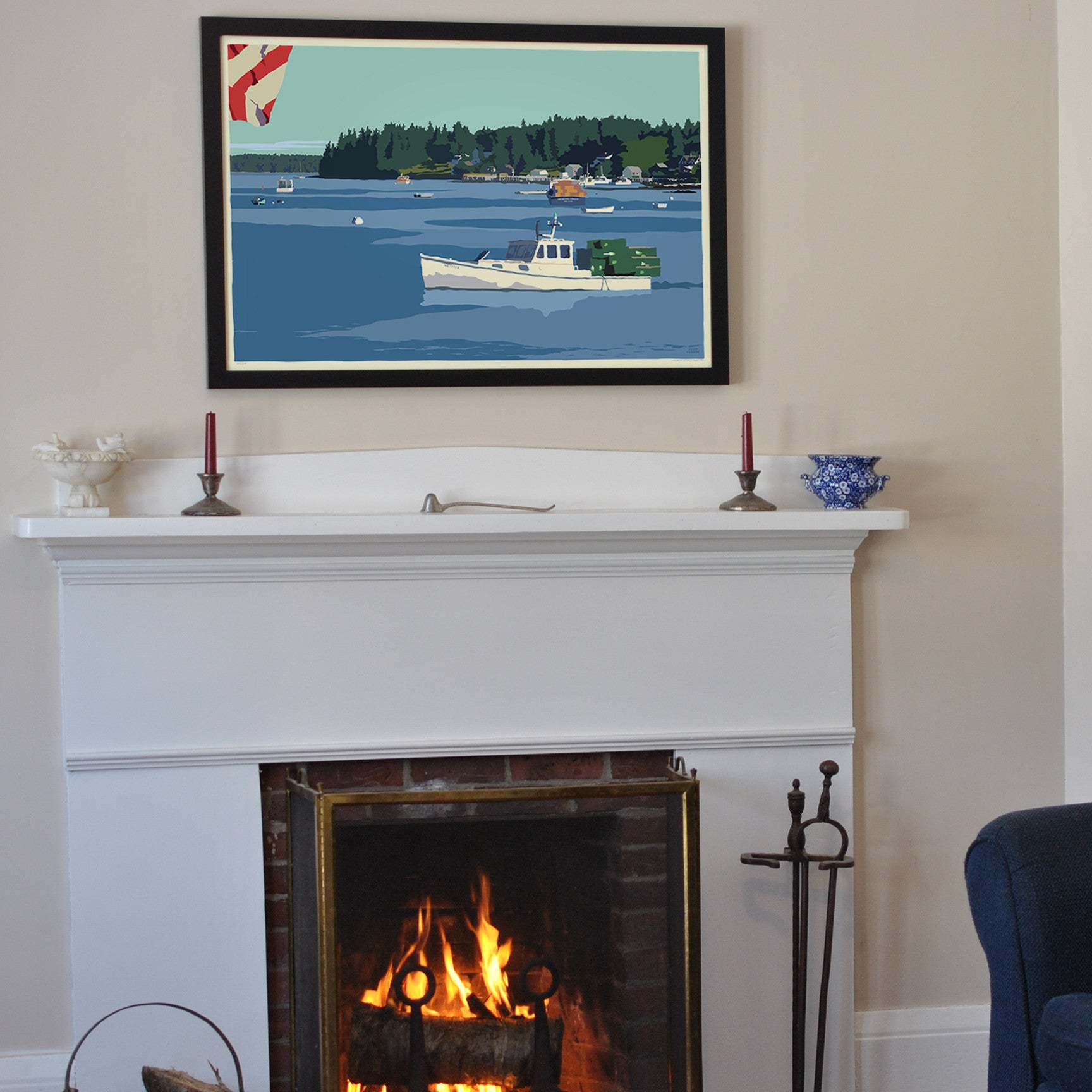 Port Clyde Lobster Boat Art Print 24" x 36" Framed Wall Poster By Alan Claude  - Maine