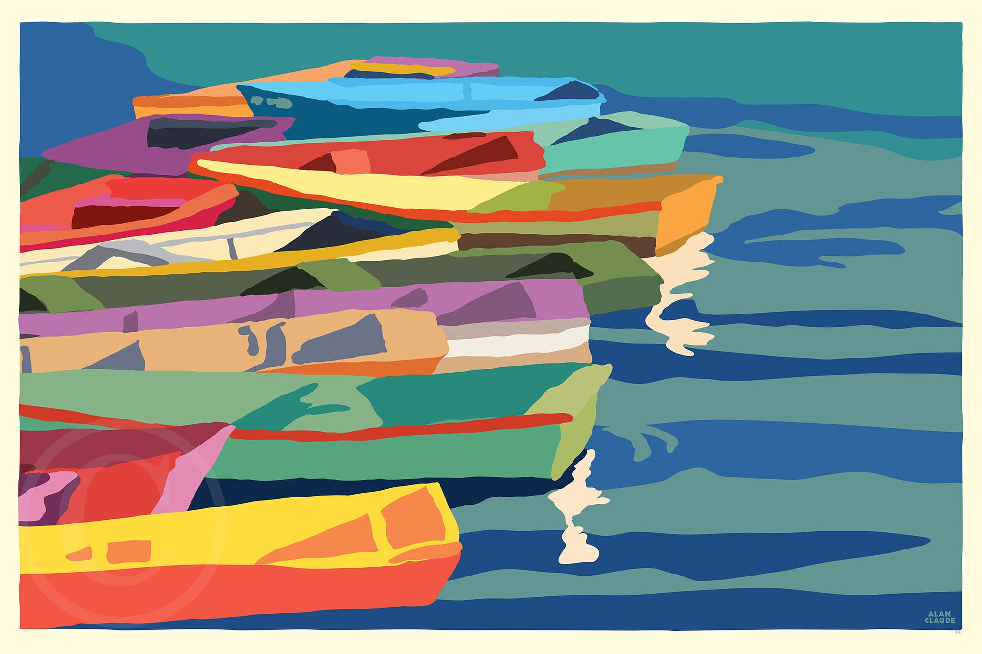 Perkins Cove Dinghies Art Print 24" x 36" Horizontal Wall Poster By Alan Claude - Maine