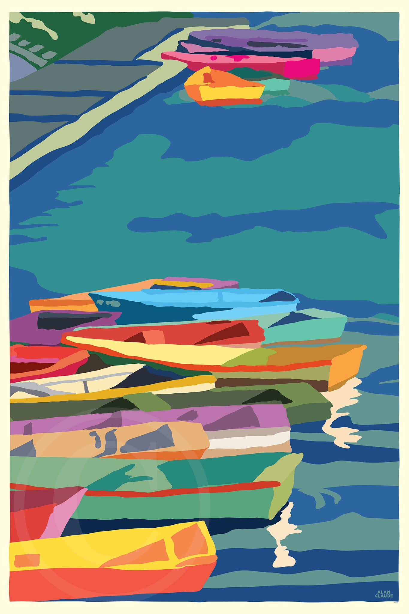 Perkins Cove Dinghies Art Print 24" x 36" Vertical Wall Poster By Alan Claude - Maine