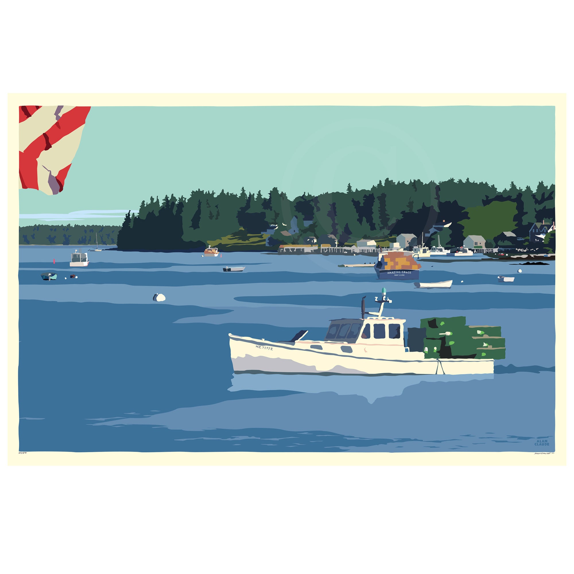 Port Clyde Lobster Boat Art Print 36" x 53" Wall Poster By Alan Claude - Maine