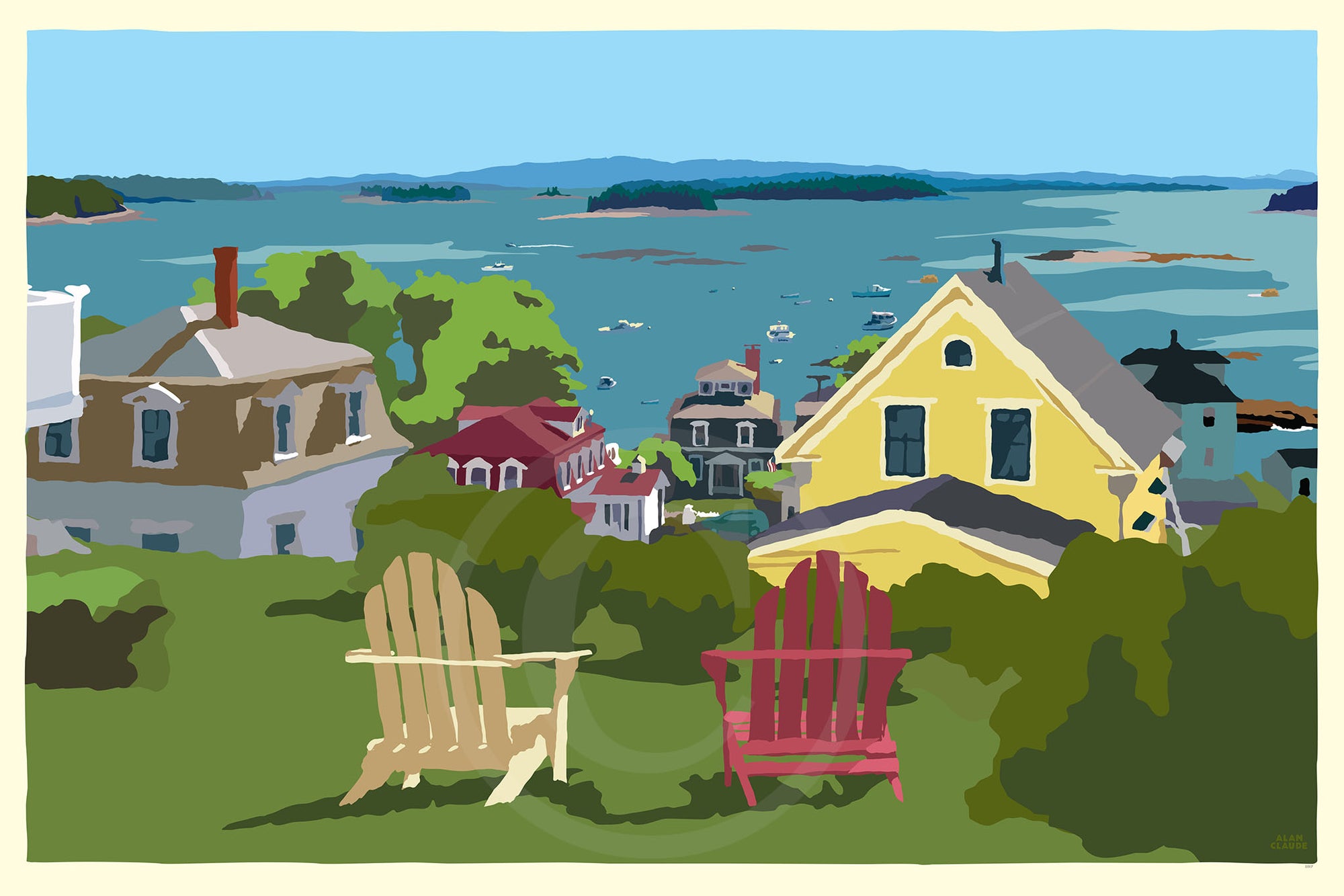 Stonington Harbor Art Print 36" x 53" Travel Poster By Alan Claude - Maine