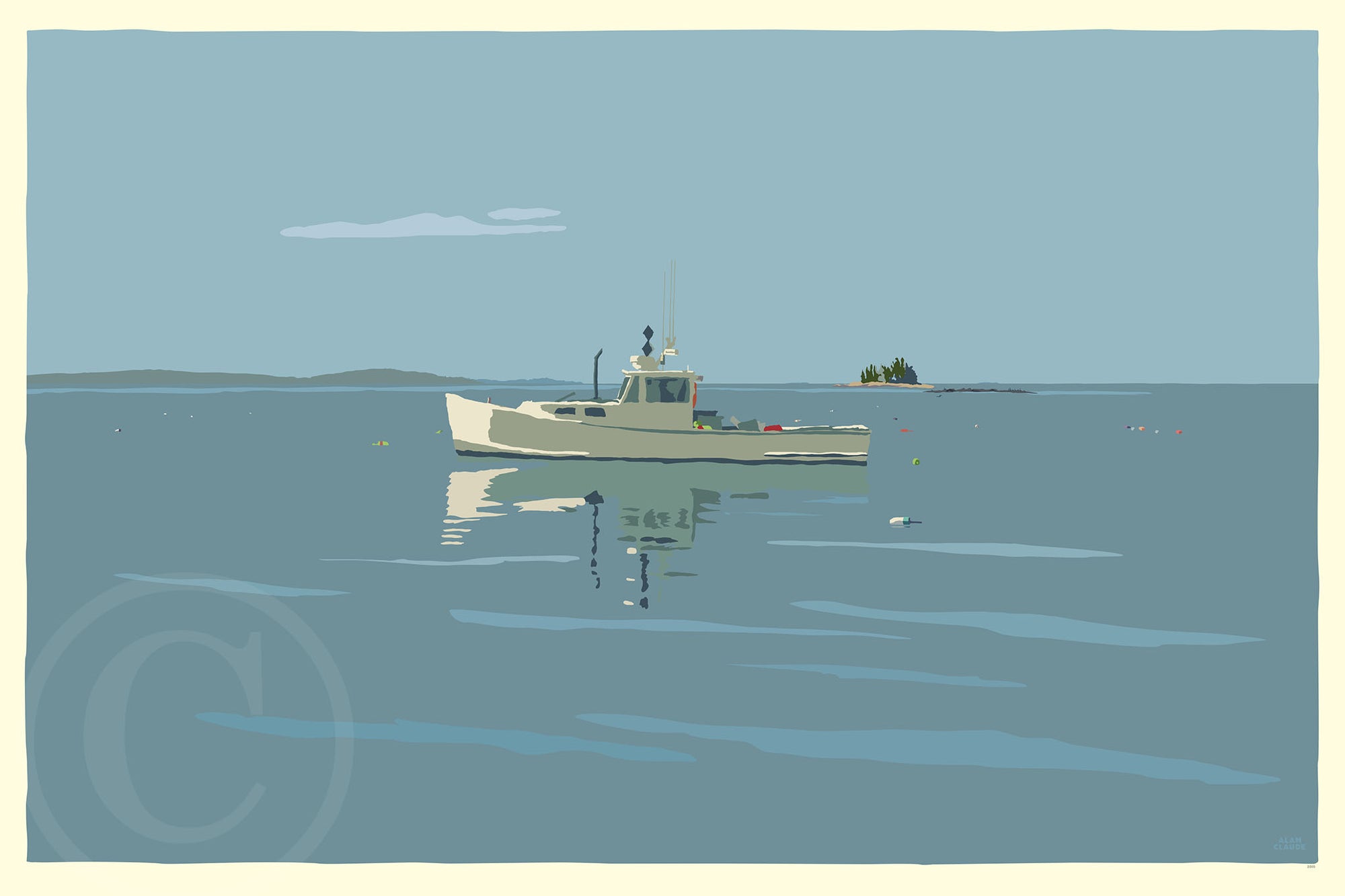 Tranquility Lobster Boat Art Print 36" x 53" Travel Poster By Alan Claude - Maine