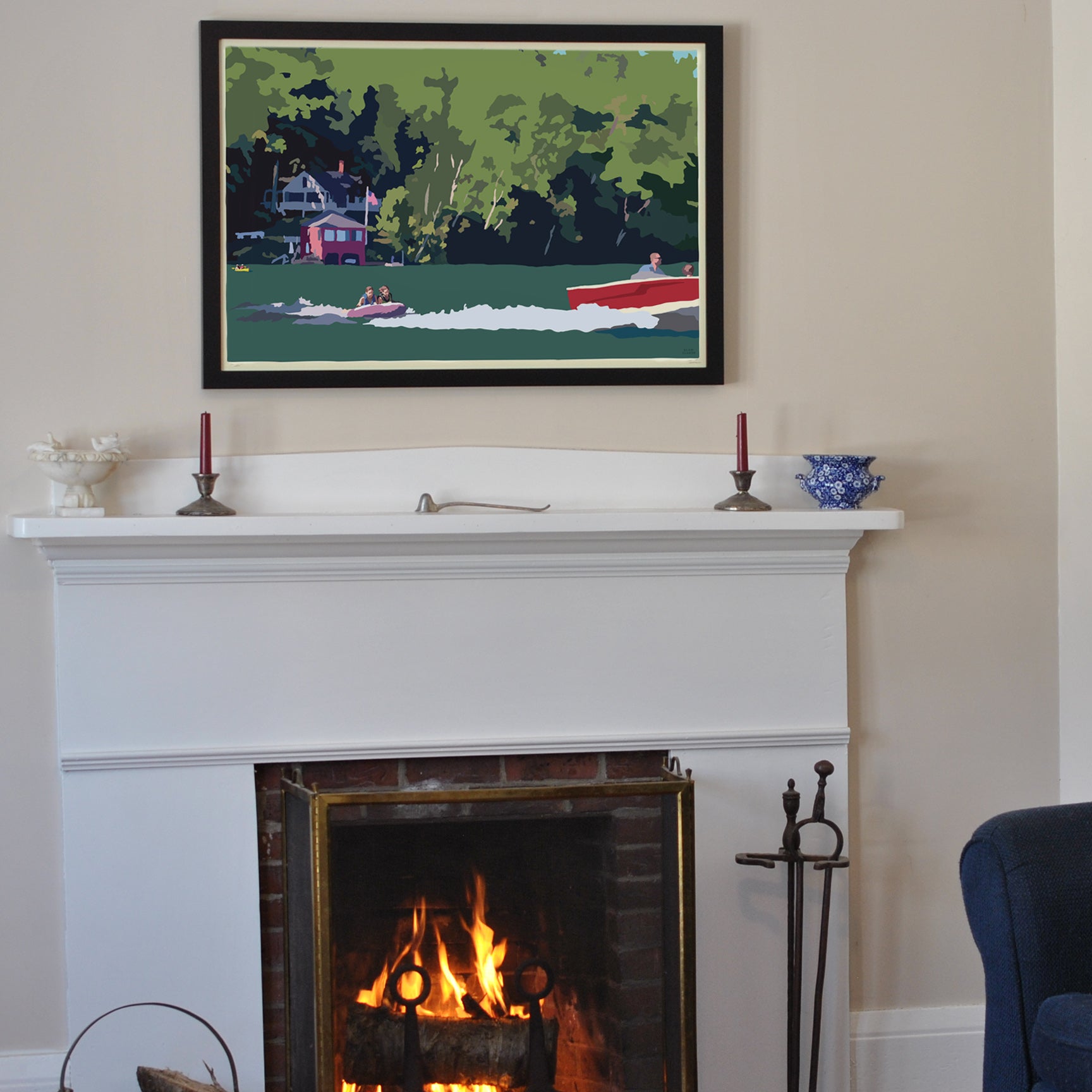 Tubing On A Lake Art Print 24" x 36" Framed Wall Poster By Alan Claude