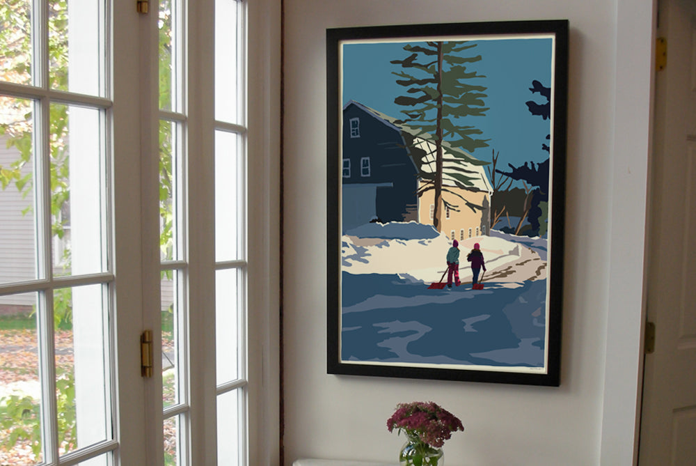 Winter Chores Art Print 24" x 36" Framed Wall Poster By Alan Claude