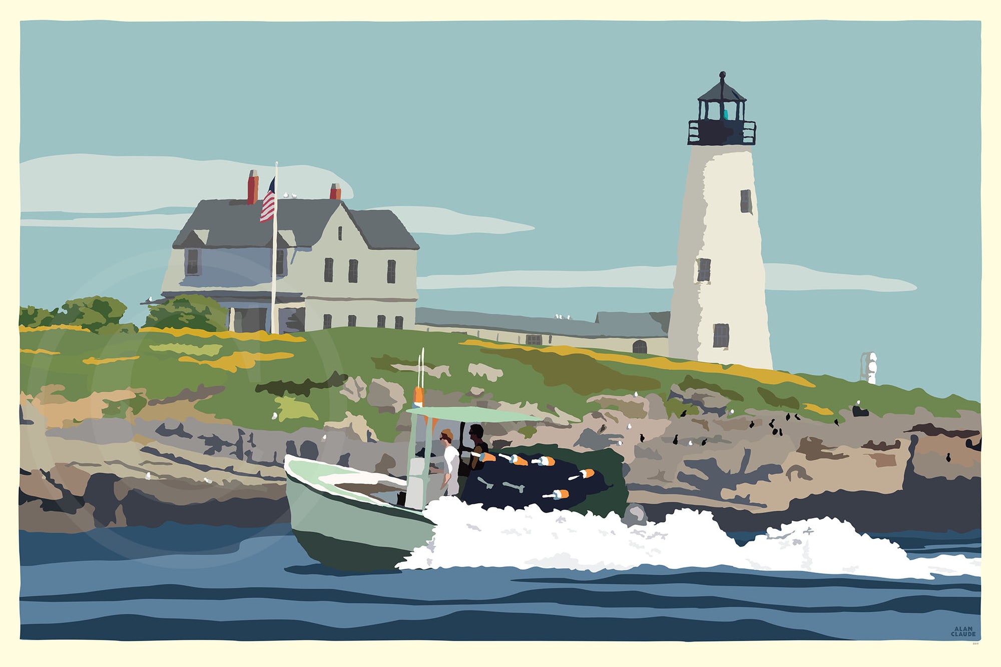 Wood Island Light Art Print 24" x 36" Wall Poster By Alan Claude - Maine