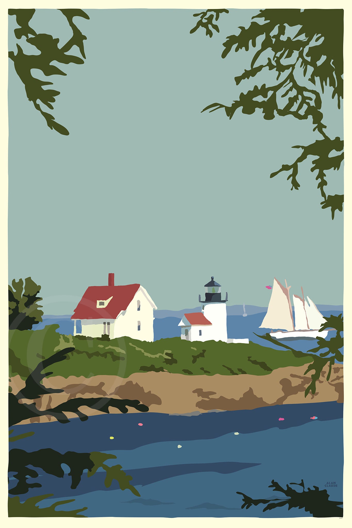 Camden Lighthouse Art Print 36" x 53" Wall Poster By Alan Claude - Maine