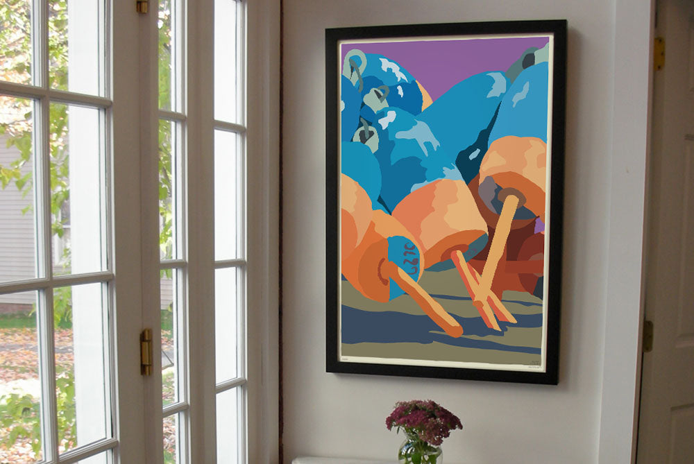 Blue & Orange Lobster Buoys Art Print 24" x 36" Framed Wall Poster By Alan Claude - Maine
