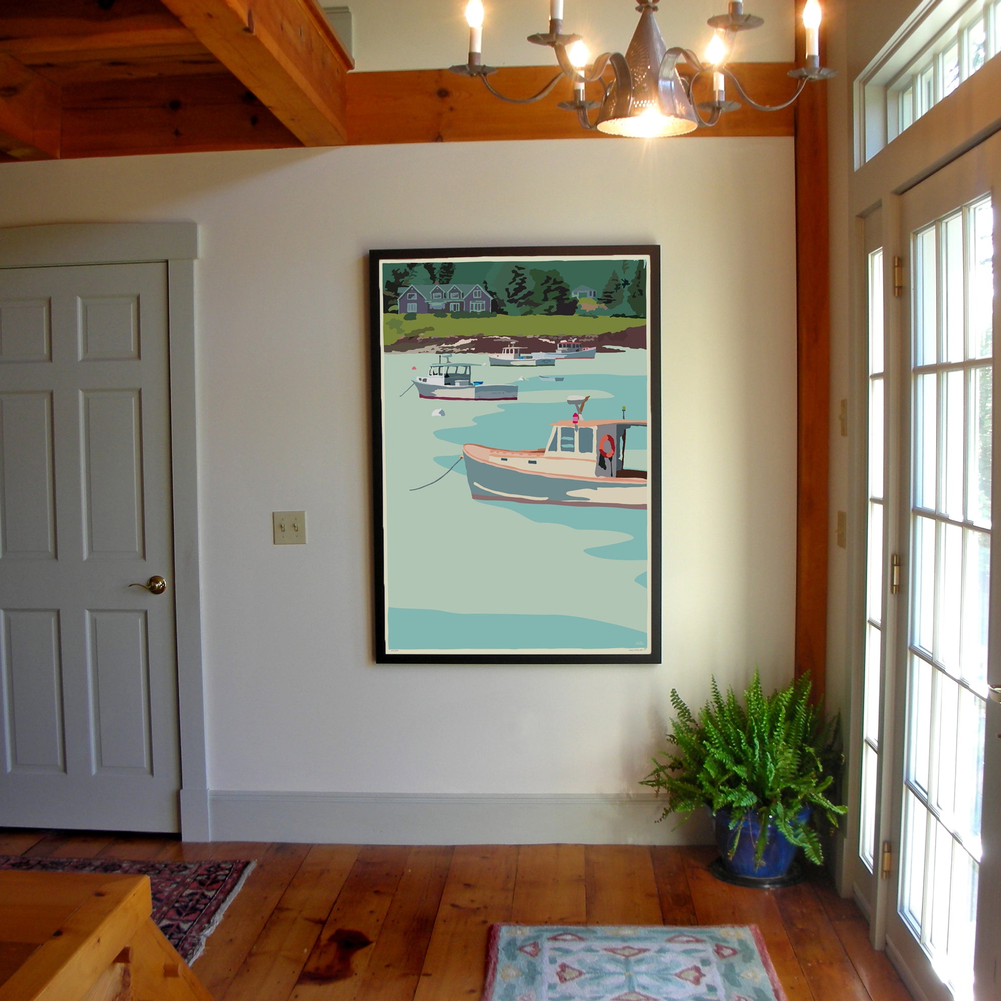 Anchored Art Print 36" x 53" Framed Wall Poster - Maine