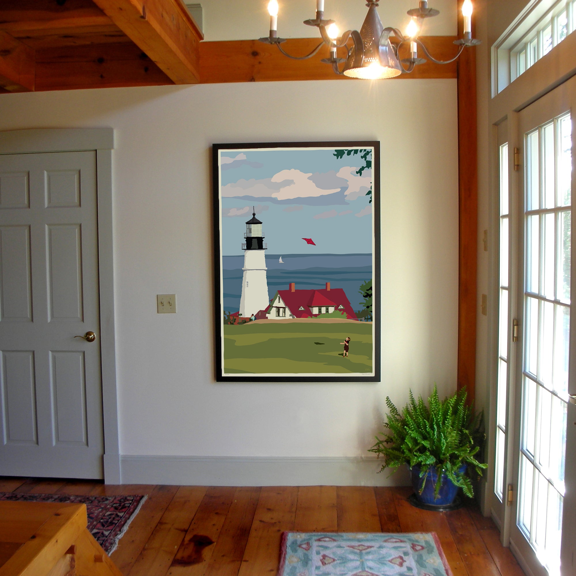 Fly Kite Fly At Portland Head Light Art Print 36" x 53" Framed Wall Poster - Maine