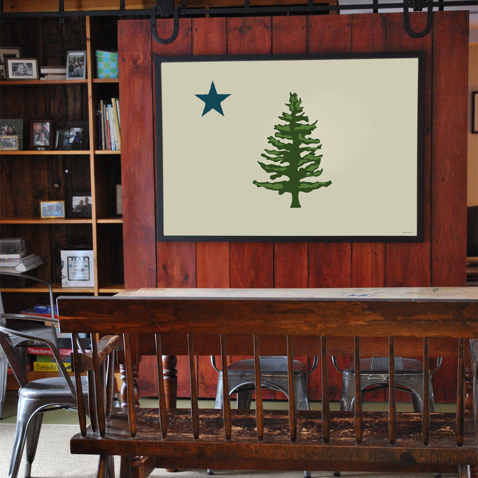 1901 MAINE State Flag Art Print 36" x 53" Framed Wall Poster By Alan Claude - Maine