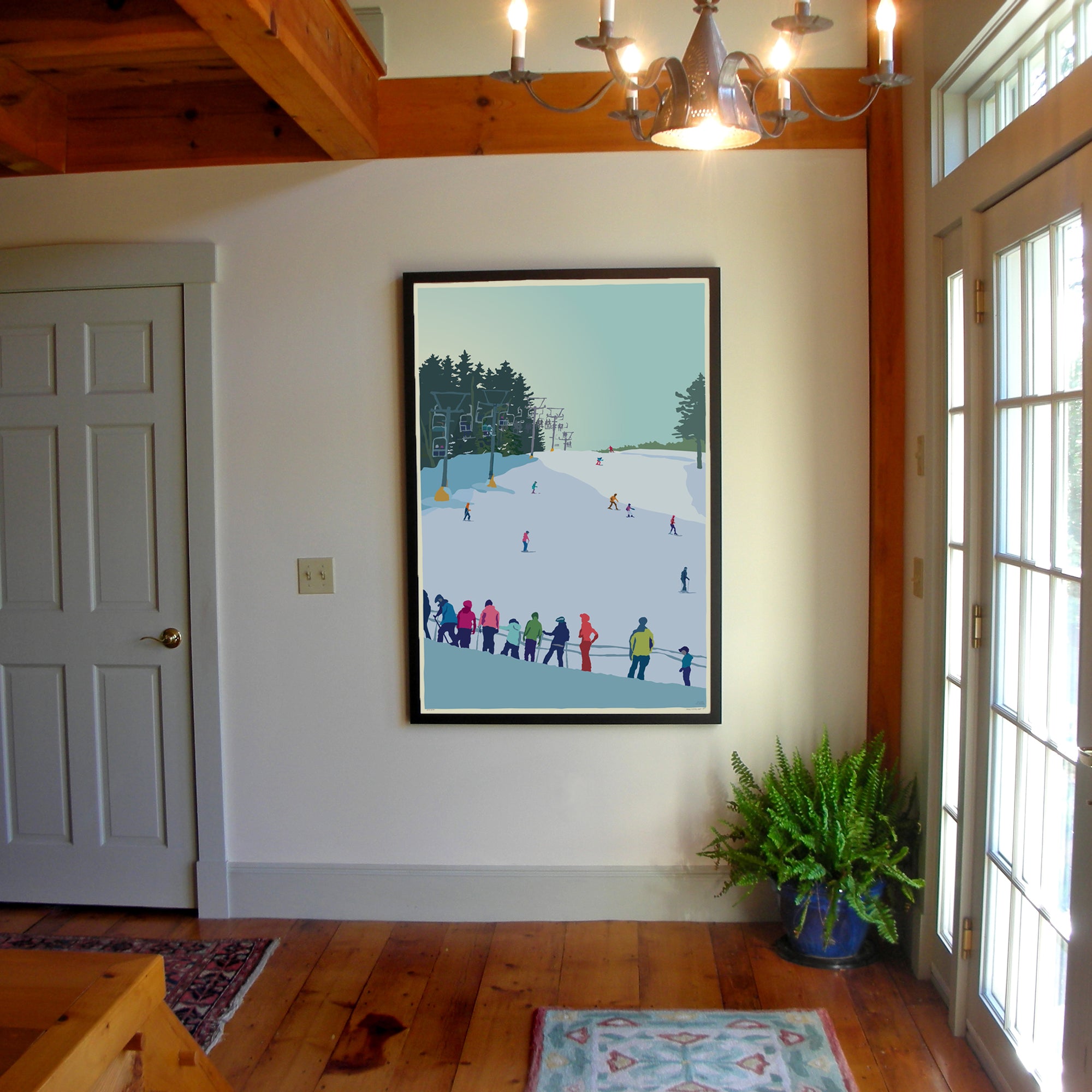 Skiing Snow Bowl Art Print 36" x 53" Framed Wall Poster - Maine