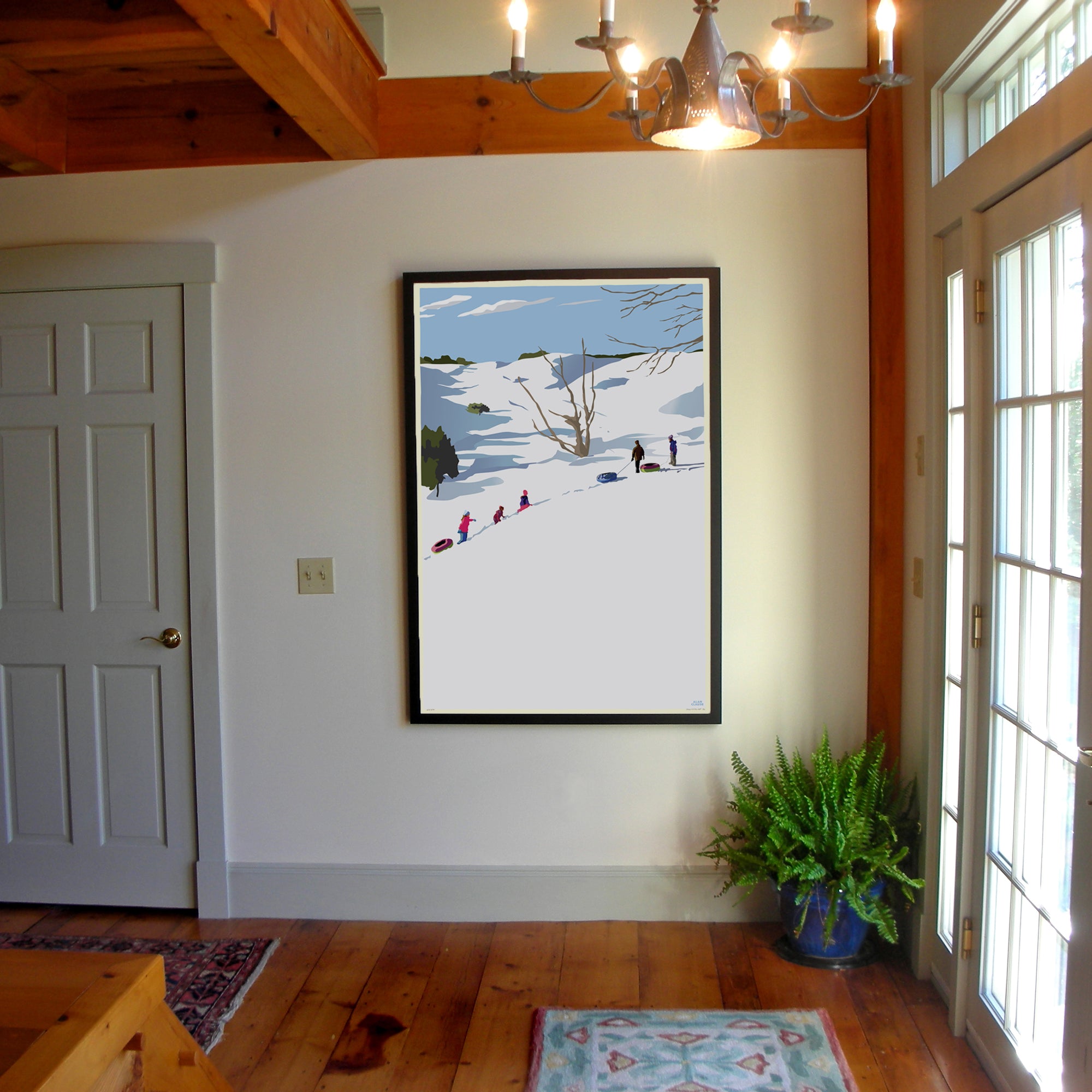 Snow Kids Art Print 36" x 53" Framed Wall Poster - Maine
