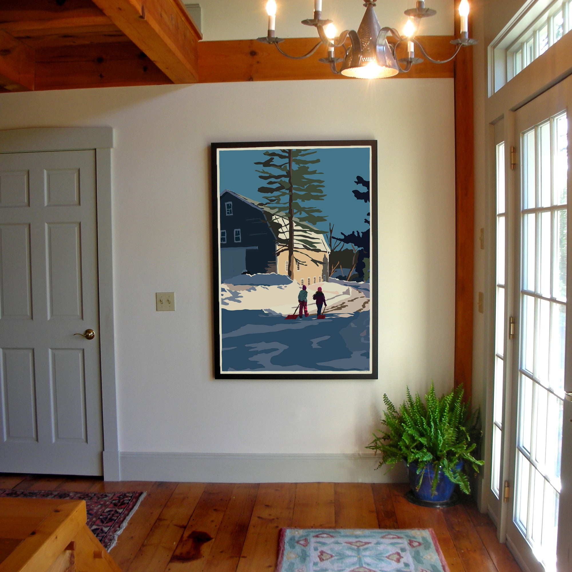 Winter Chores Art Print 36" x 53" Framed Wall Poster - Maine