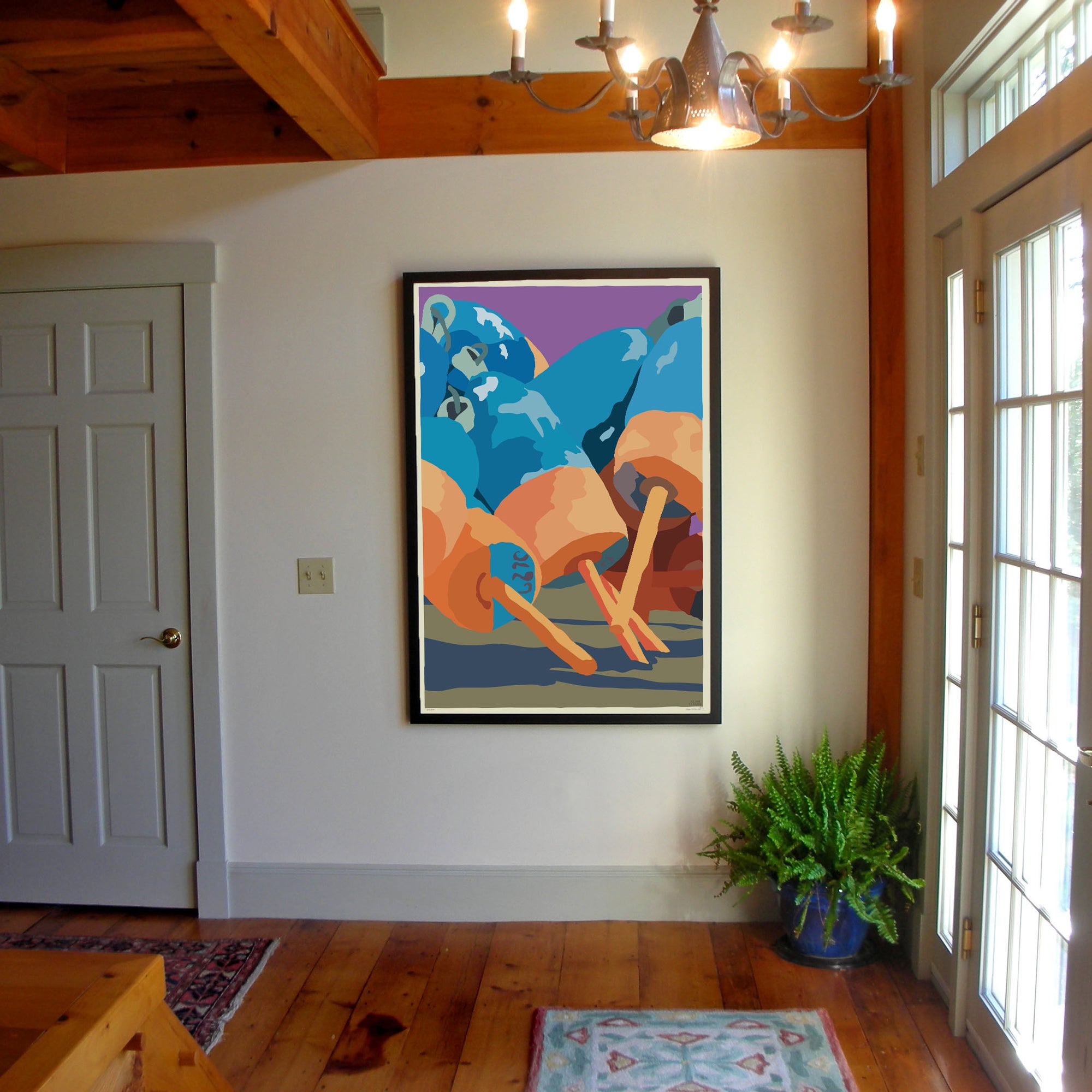 Blue & Orange Lobster Buoys Art Print 36" x 53" Framed Wall Poster By Alan Claude - Maine